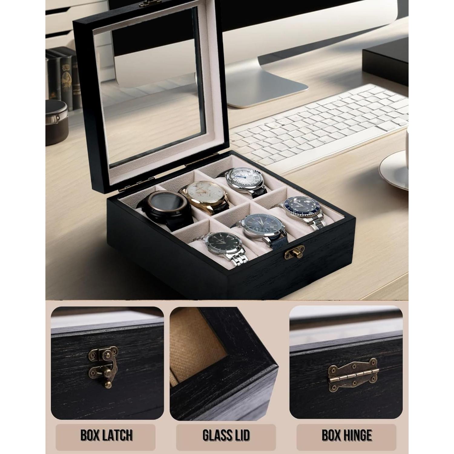 Caja de Reloj de Madera Exper City con 6 Compartimentos - Negro