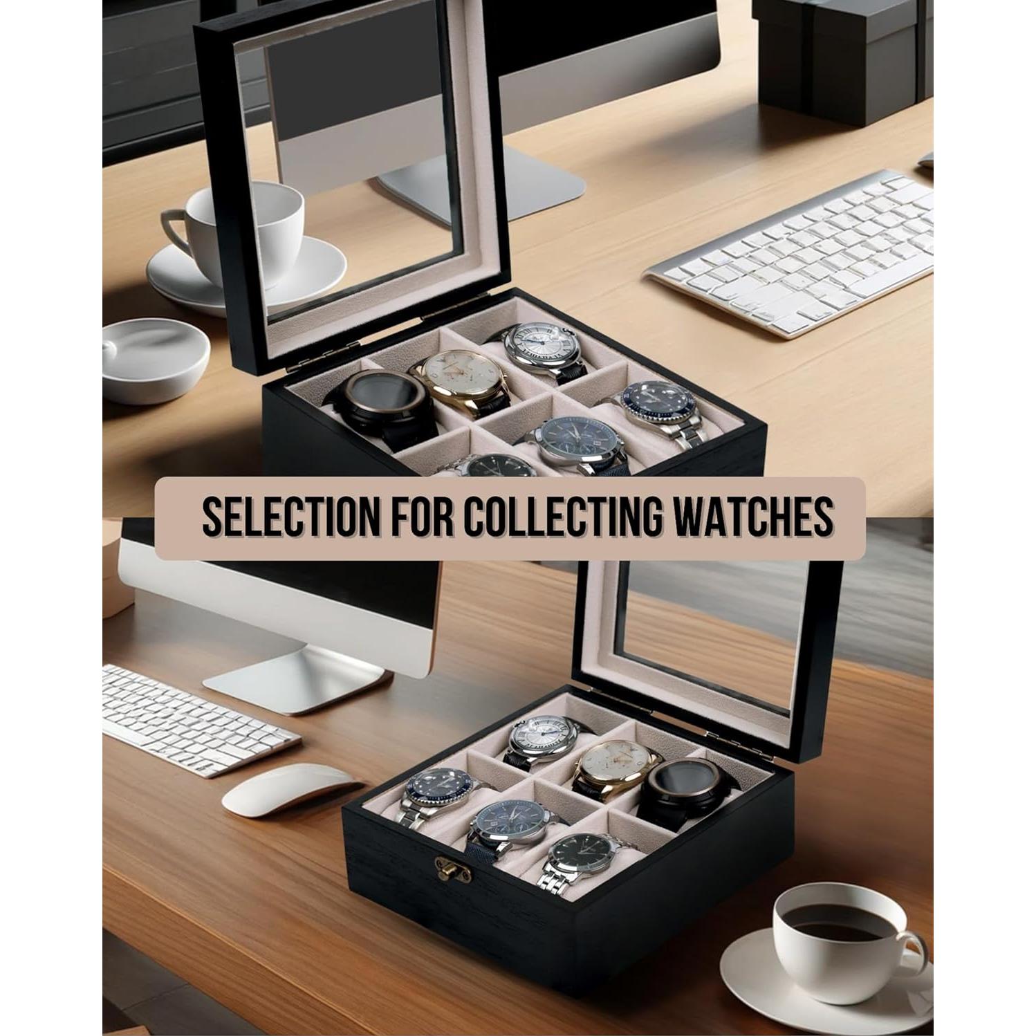 Caja de Reloj de Madera Exper City con 6 Compartimentos - Negro