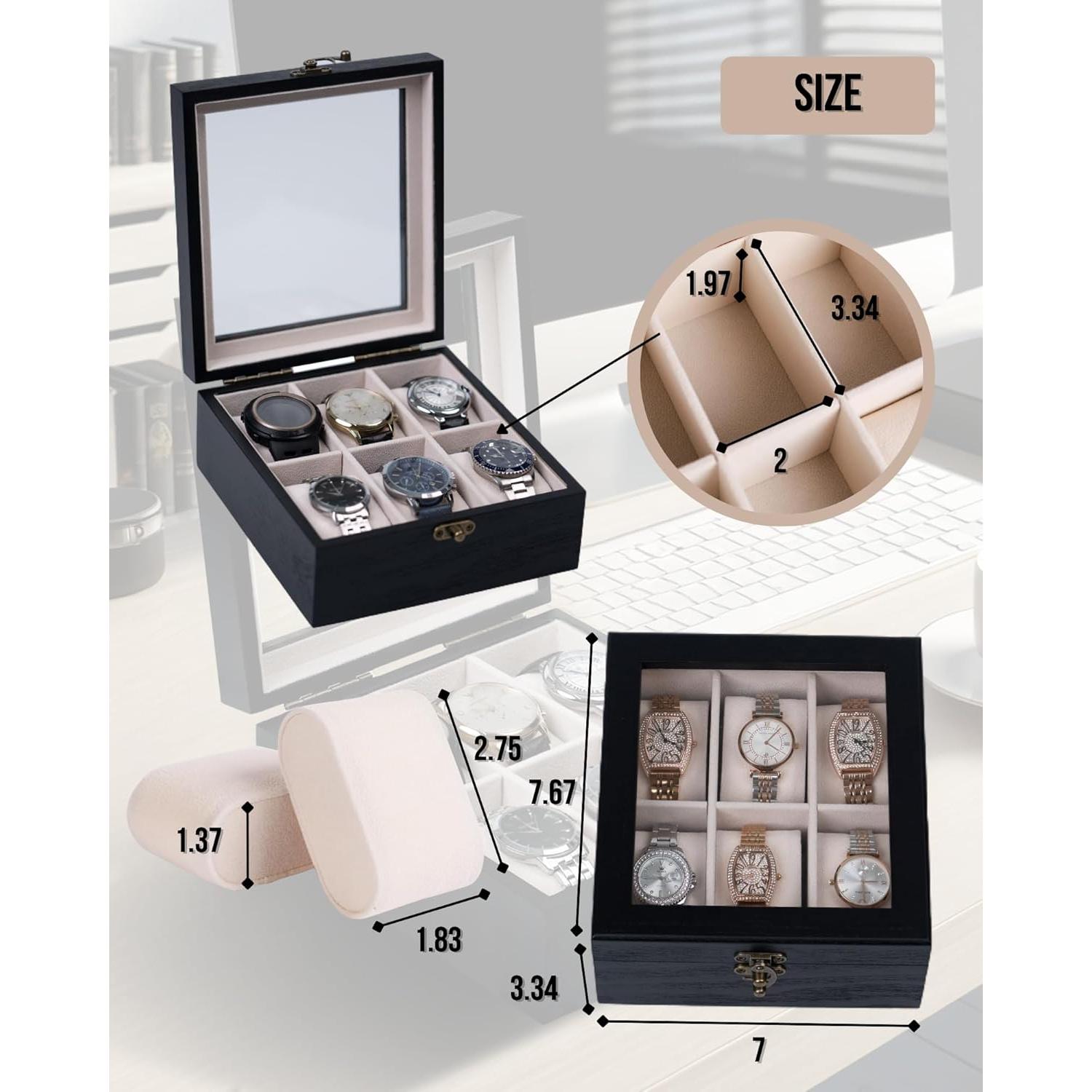 Caja de Reloj de Madera Exper City con 6 Compartimentos - Negro