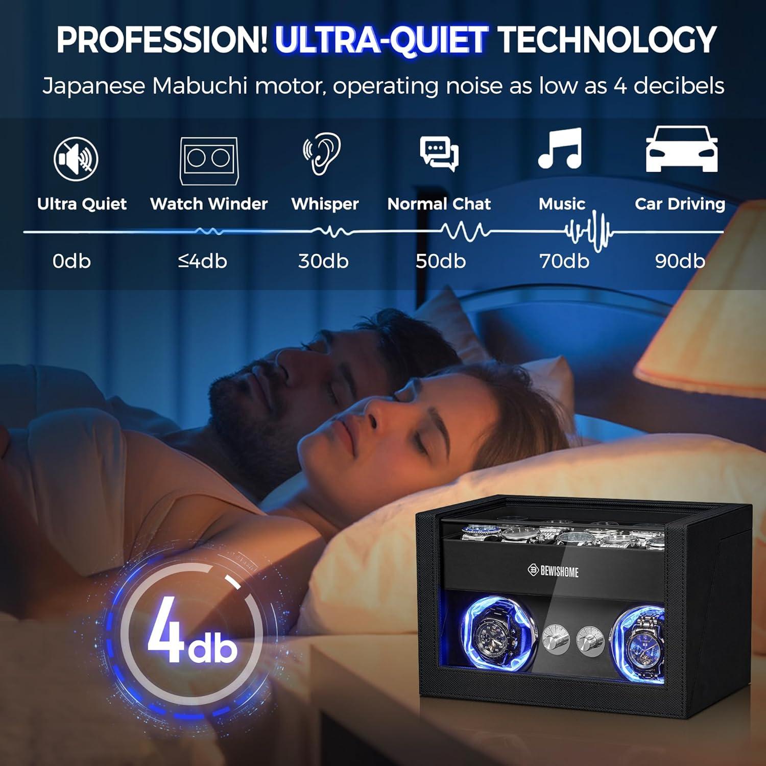 BEWISHOME Reloj Winder Doble para 10 Relojes con Luz LED
