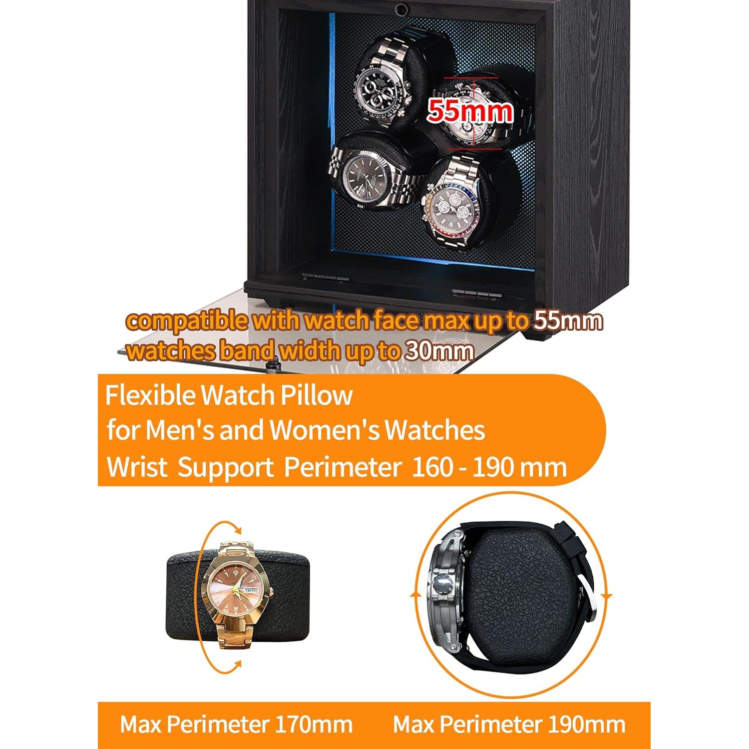 Enrollador de Relojes Automáticos RYLENE para 4 Relojes, Silencioso