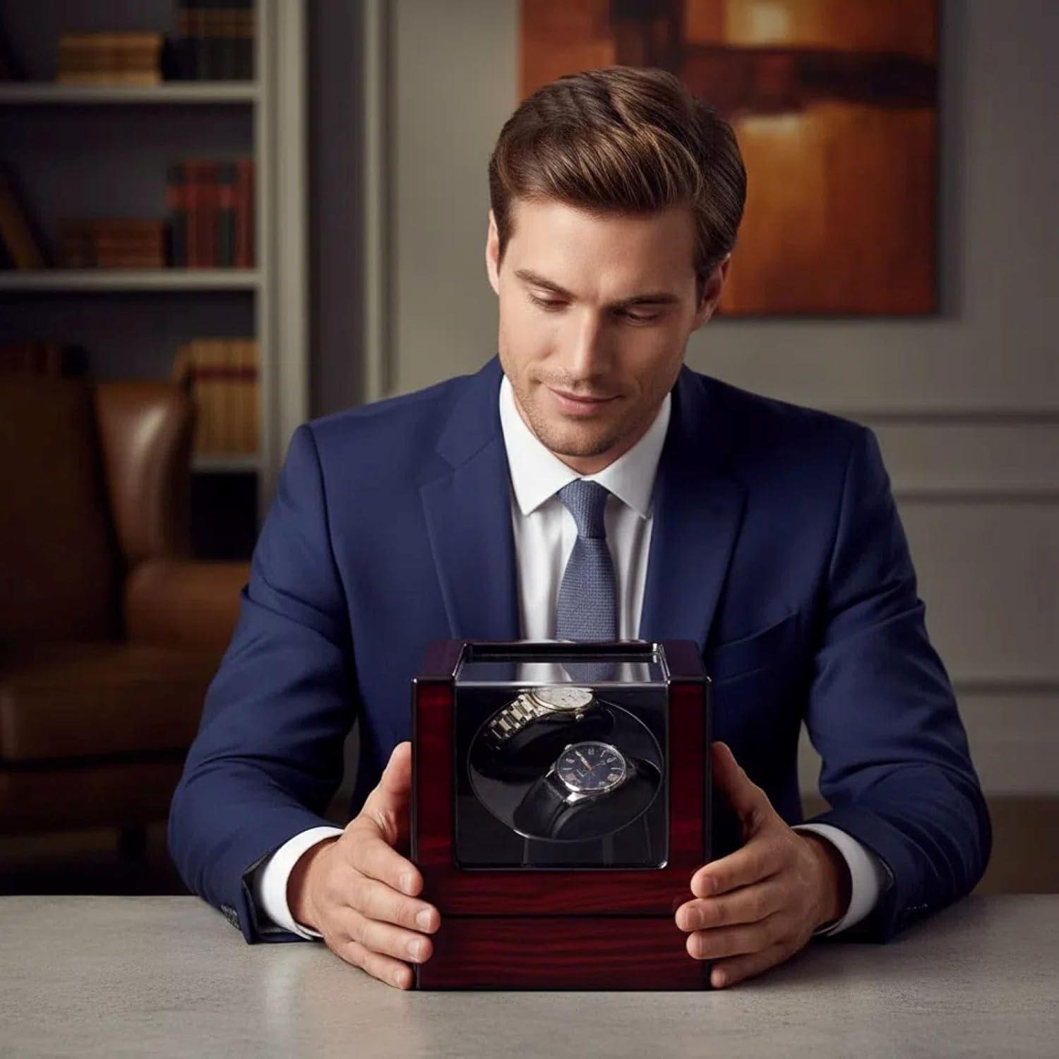 Cofre de Reloj Doble de Madera SAIKE Burdeos, 5 Velocidades