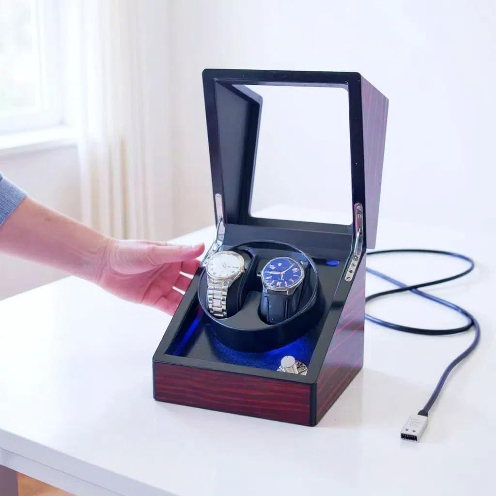 Cofre de Reloj Doble de Madera SAIKE Burdeos, 5 Velocidades