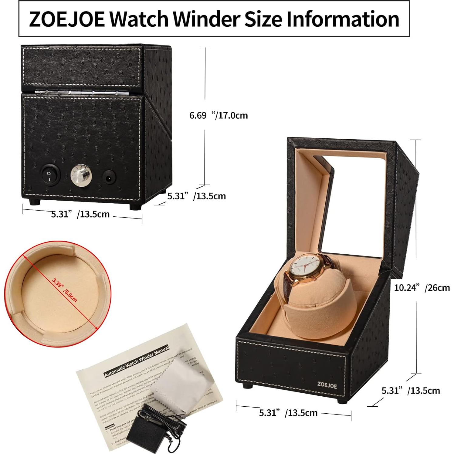 Reloj Winder Individual ZOEJOE para Relojes Automáticos, Negro