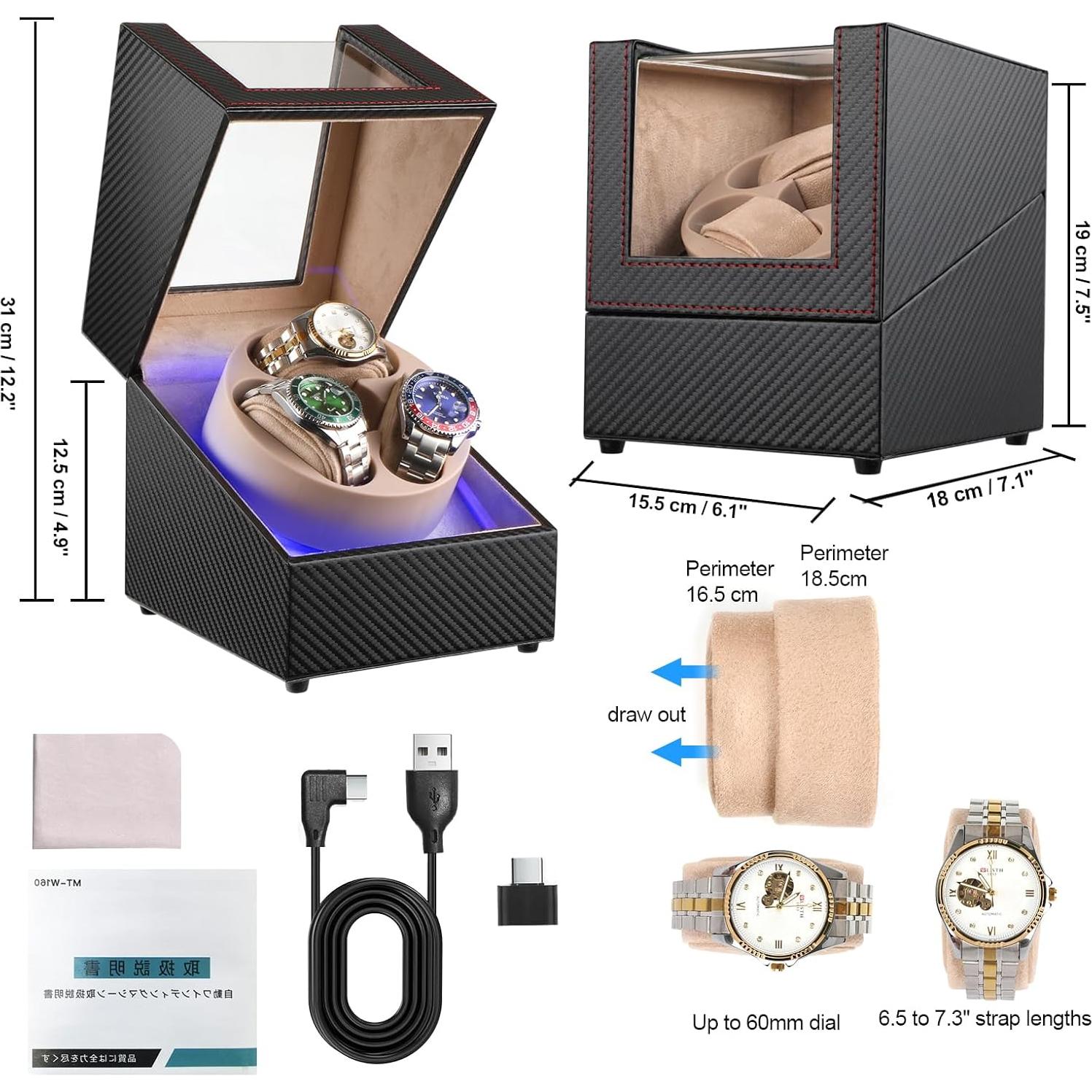 Enrollador de Relojes Automáticos Anyasun 3 Relojes LED USB-C