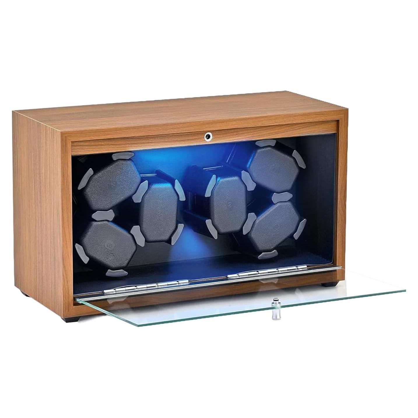 Winder Automático de Reloj Newymaking 6 Slots Madera LED USB