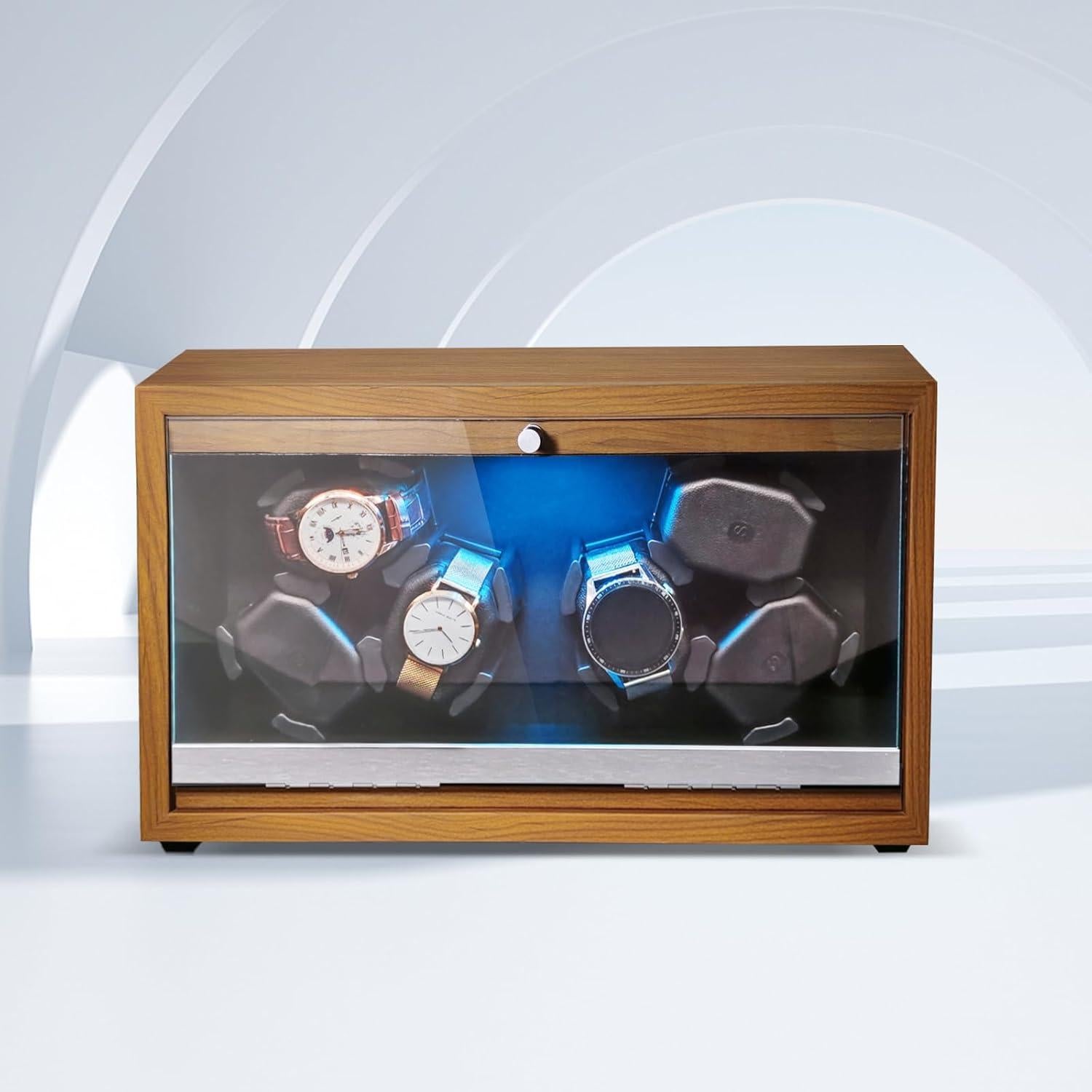 Winder Automático de Reloj Newymaking 6 Slots Madera LED USB