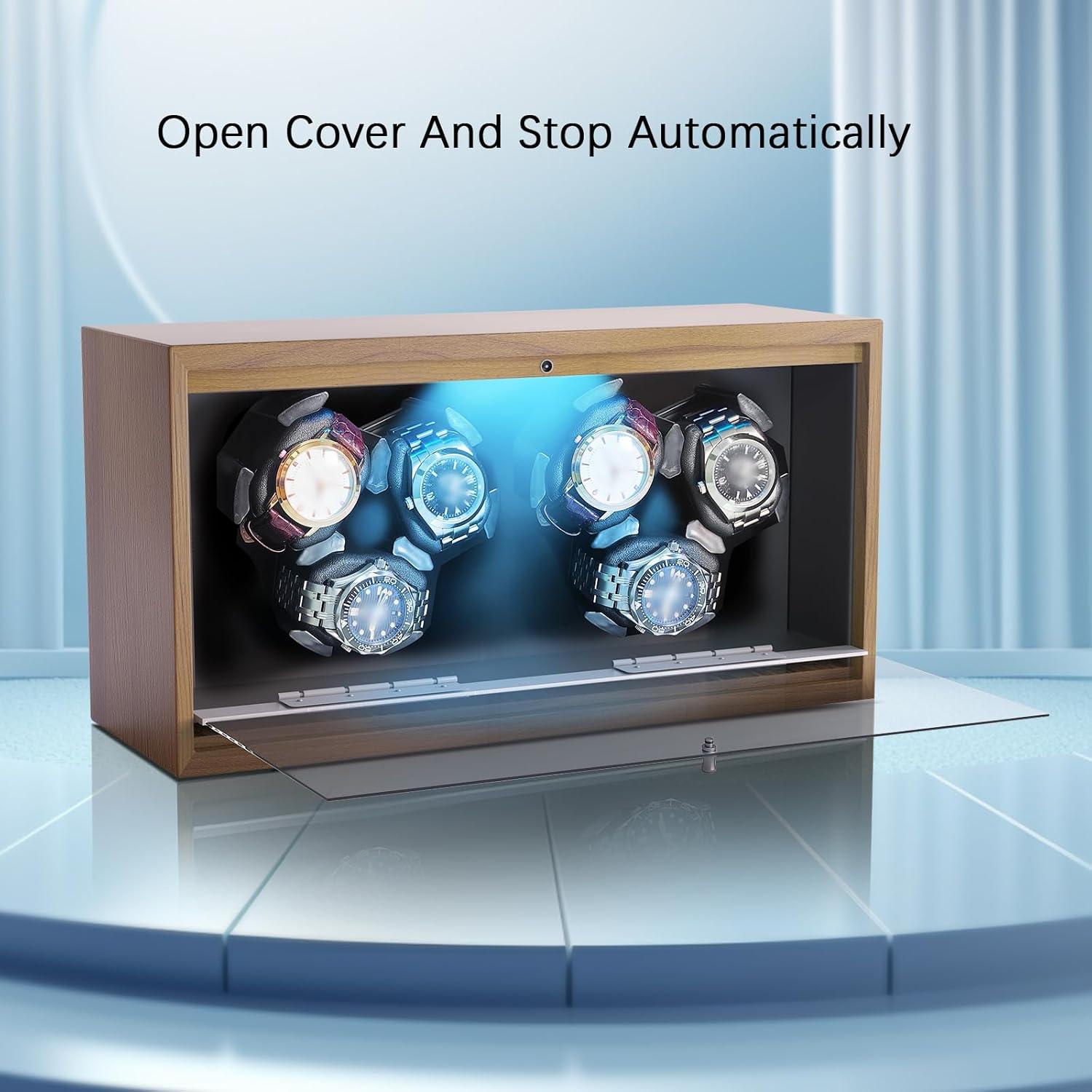 Winder Automático de Reloj Newymaking 6 Slots Madera LED USB