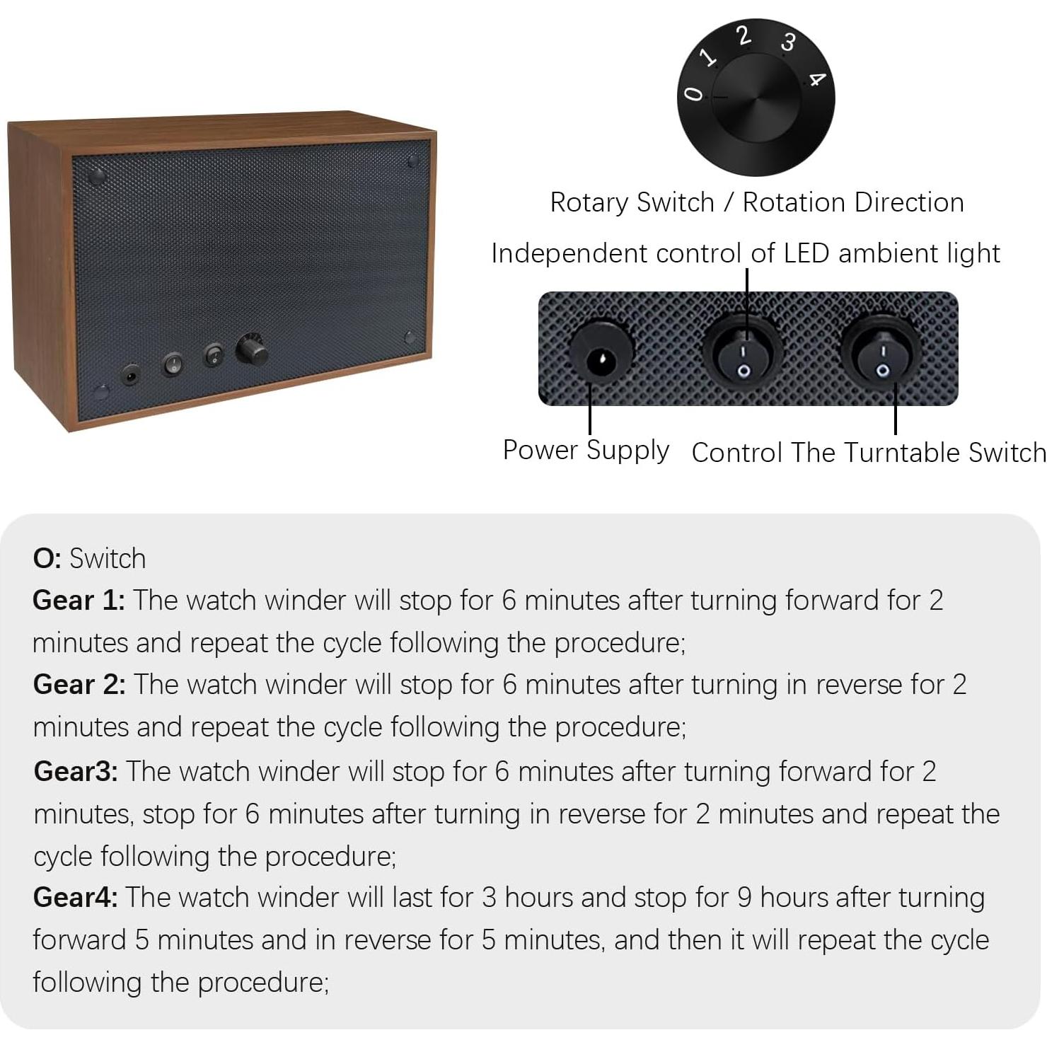 Winder Automático de Reloj Newymaking 6 Slots Madera LED USB