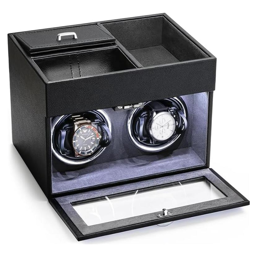 Enrollador de Reloj Automático J&T Doble con Luz LED y Almacenamiento