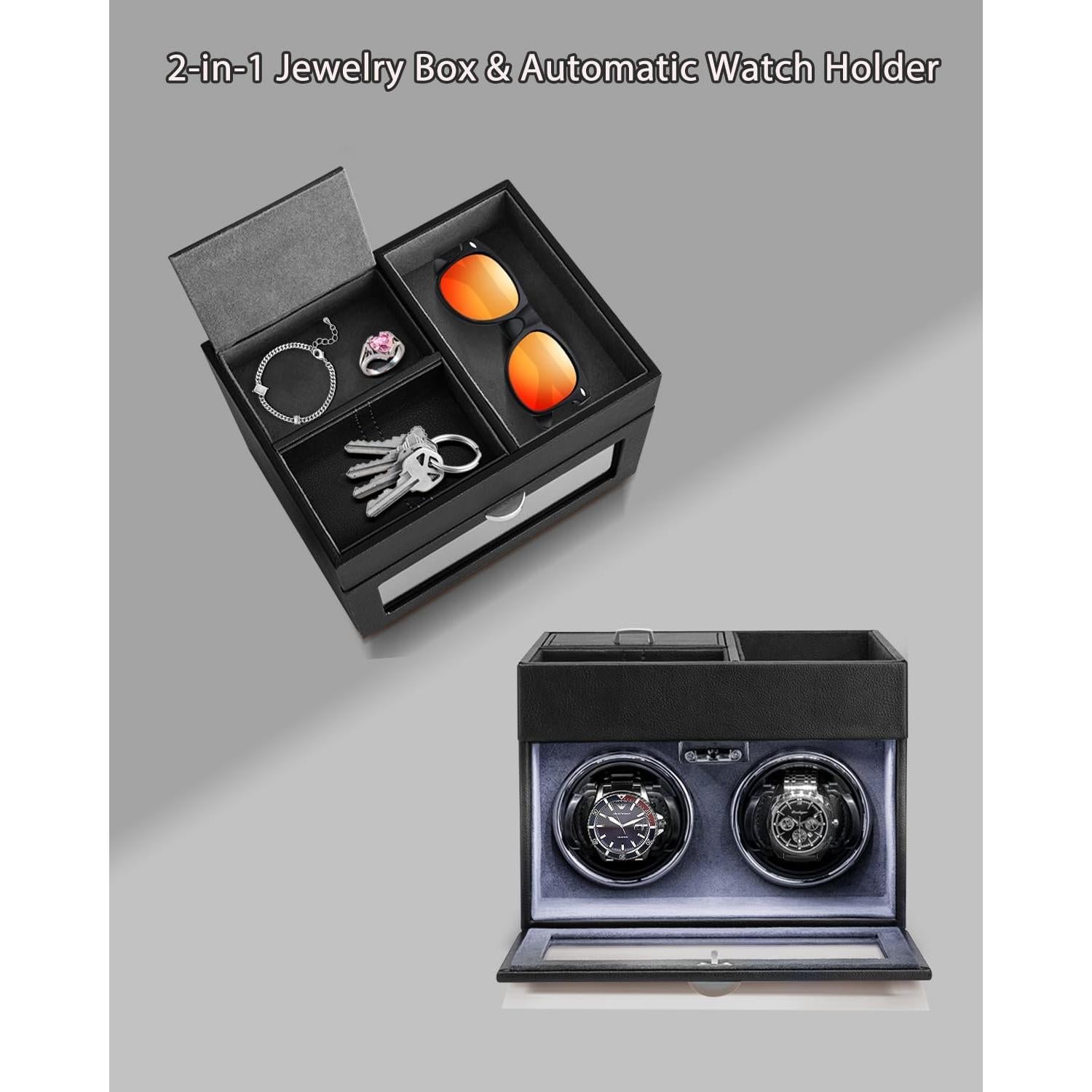 Enrollador de Reloj Automático J&T Doble con Luz LED y Almacenamiento