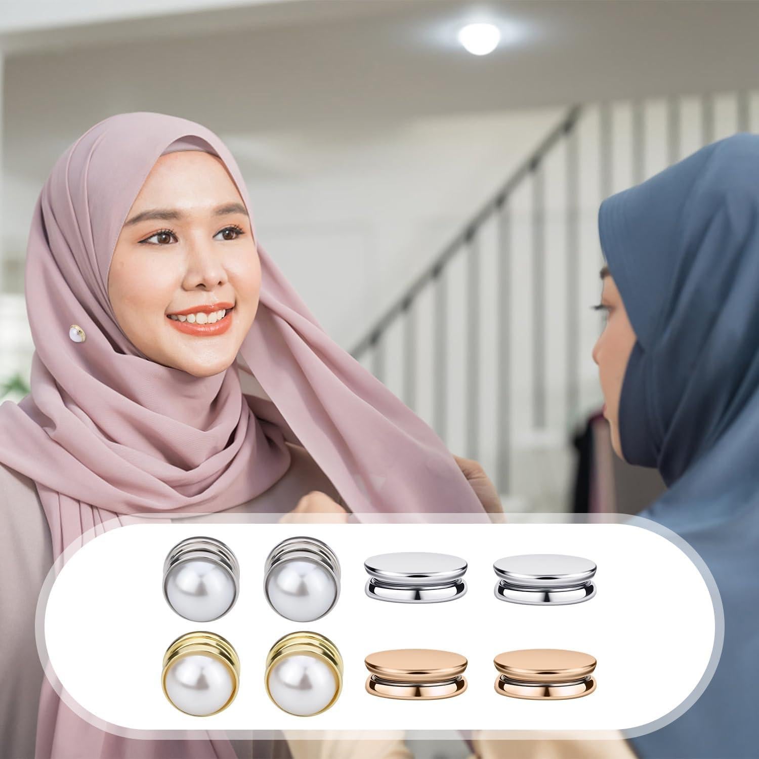 8 Alfileres Magnéticos para Hijab NQEUEPN - Perla y Plano