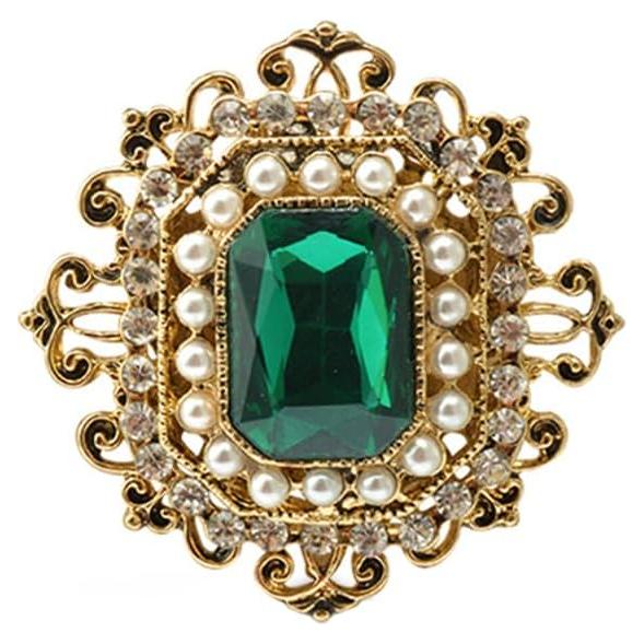 Broche de Strass Antiguo Dorado Barroco Vintage 4.19 cm