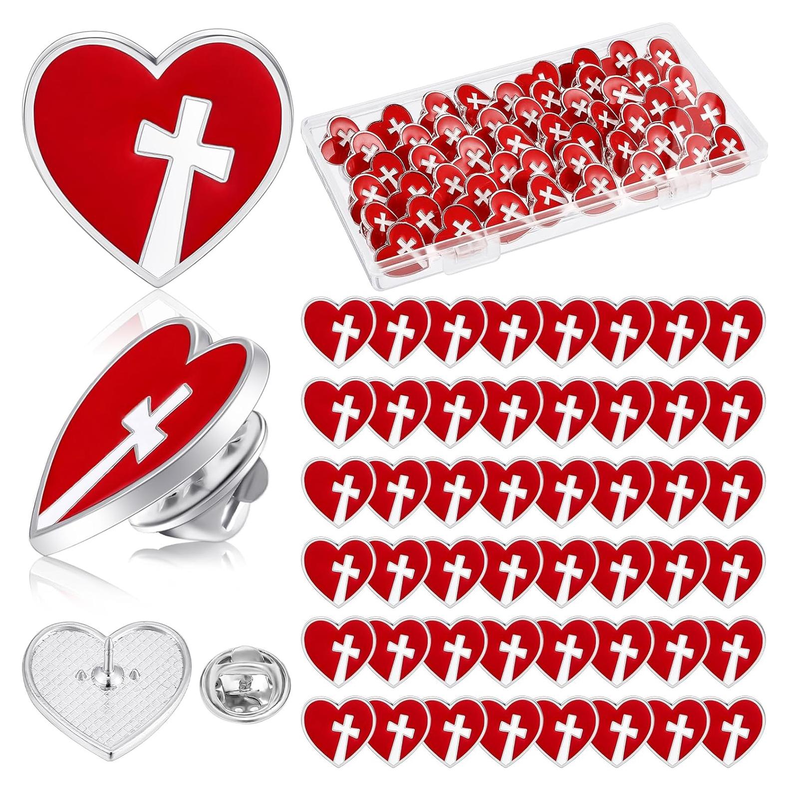 50 Pines Religiosos Corazón Rojo Sagrado Corazón de Jesús