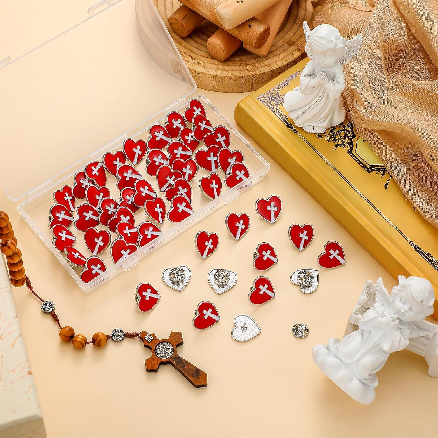 50 Pines Religiosos Corazón Rojo Sagrado Corazón de Jesús
