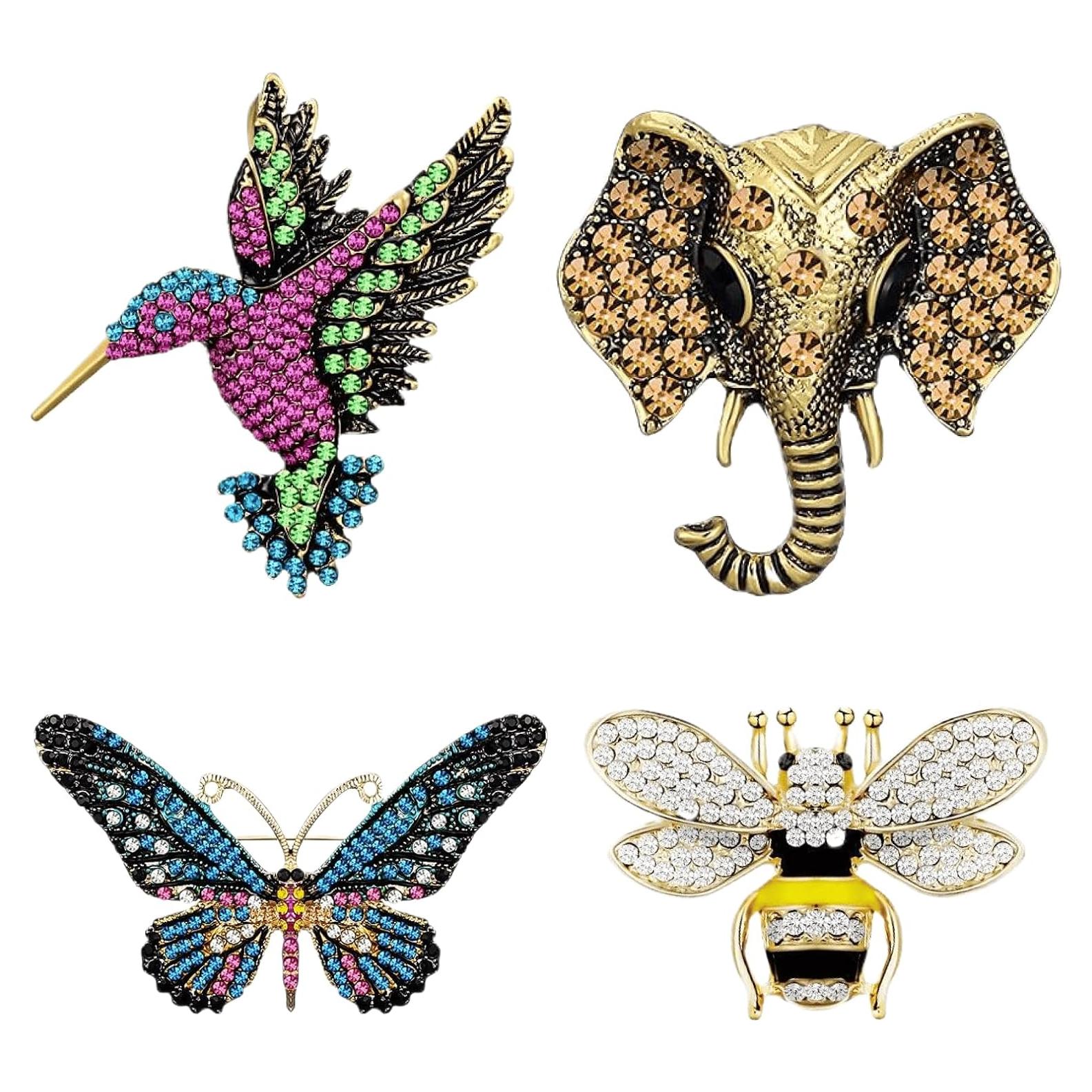 Juego de 4 Broches de Cristal Vintage para Mujeres - Accesorios Elegantes