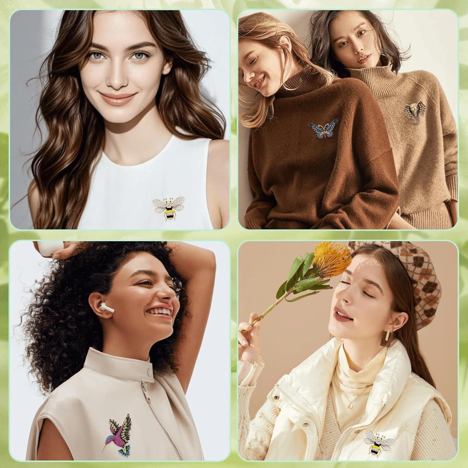 Juego de 4 Broches de Cristal Vintage para Mujeres - Accesorios Elegantes