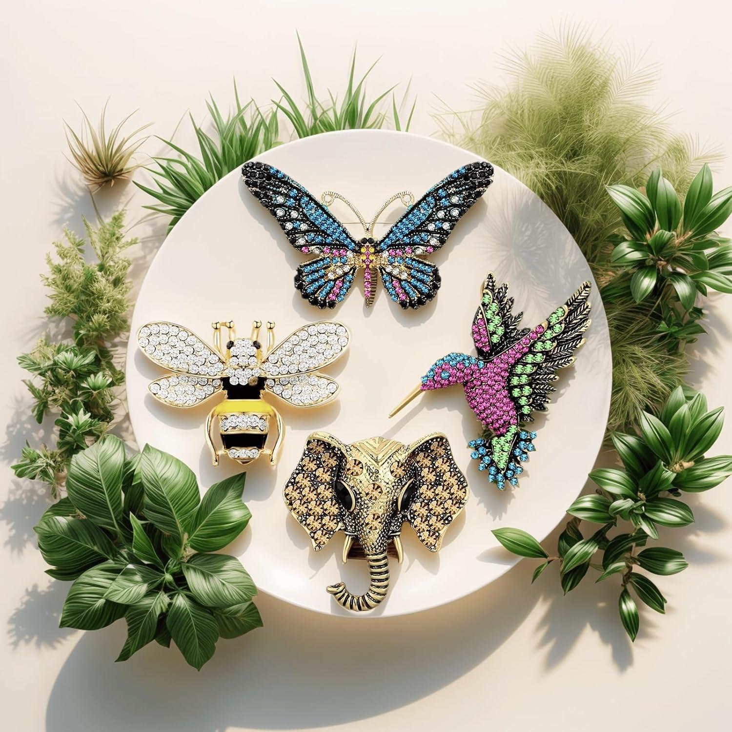 Juego de 4 Broches de Cristal Vintage para Mujeres - Accesorios Elegantes