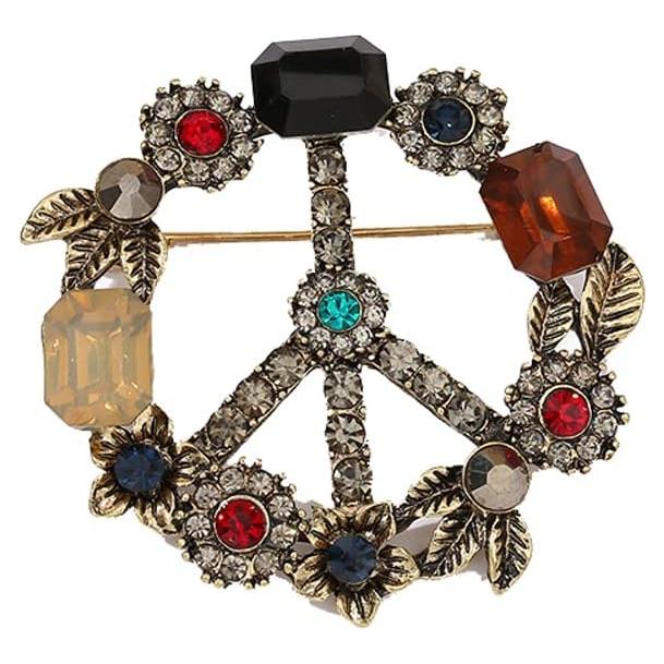 Broche y Pines de Cristal Amor y Paz Baño de Oro Antiguo