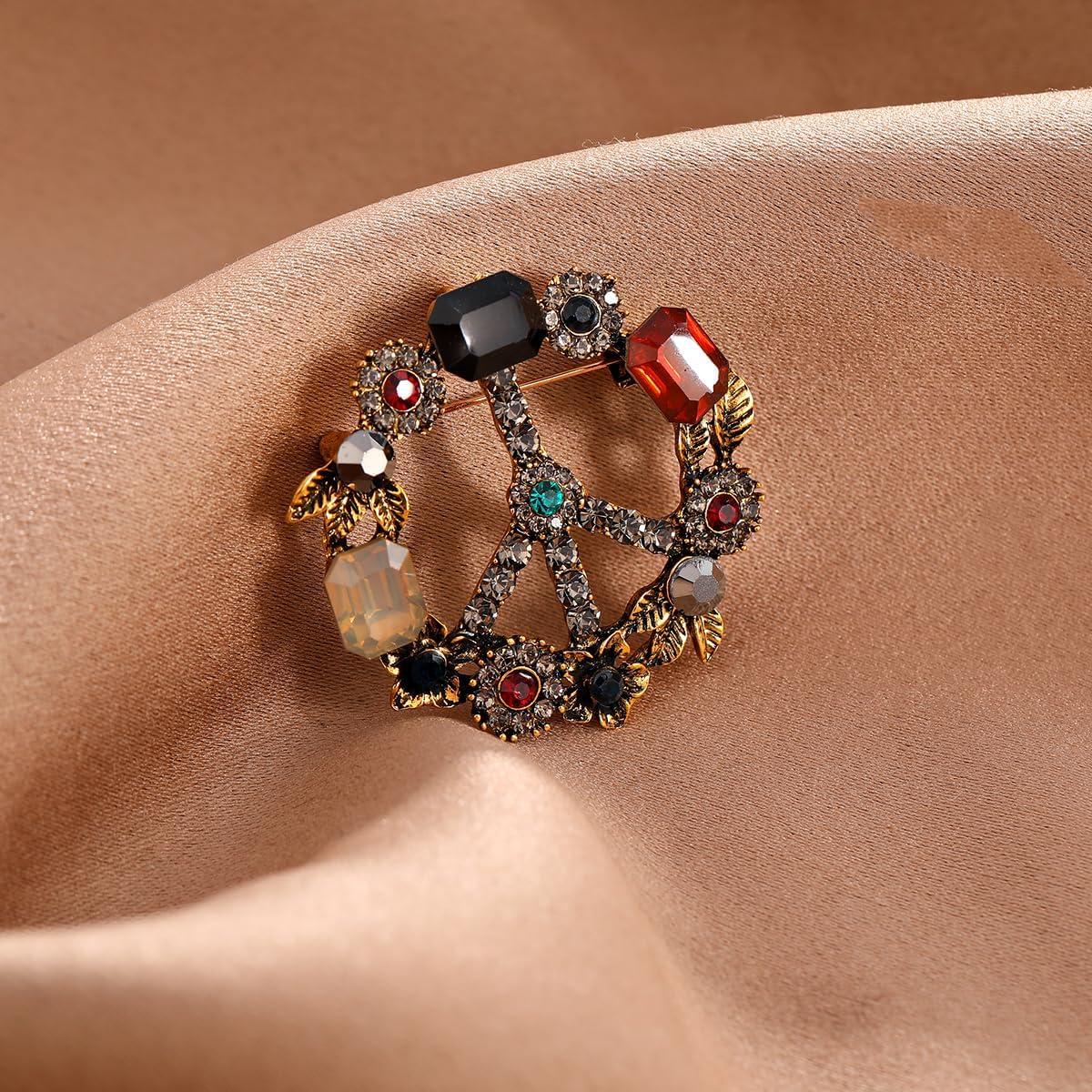 Broche y Pines de Cristal Amor y Paz Baño de Oro Antiguo