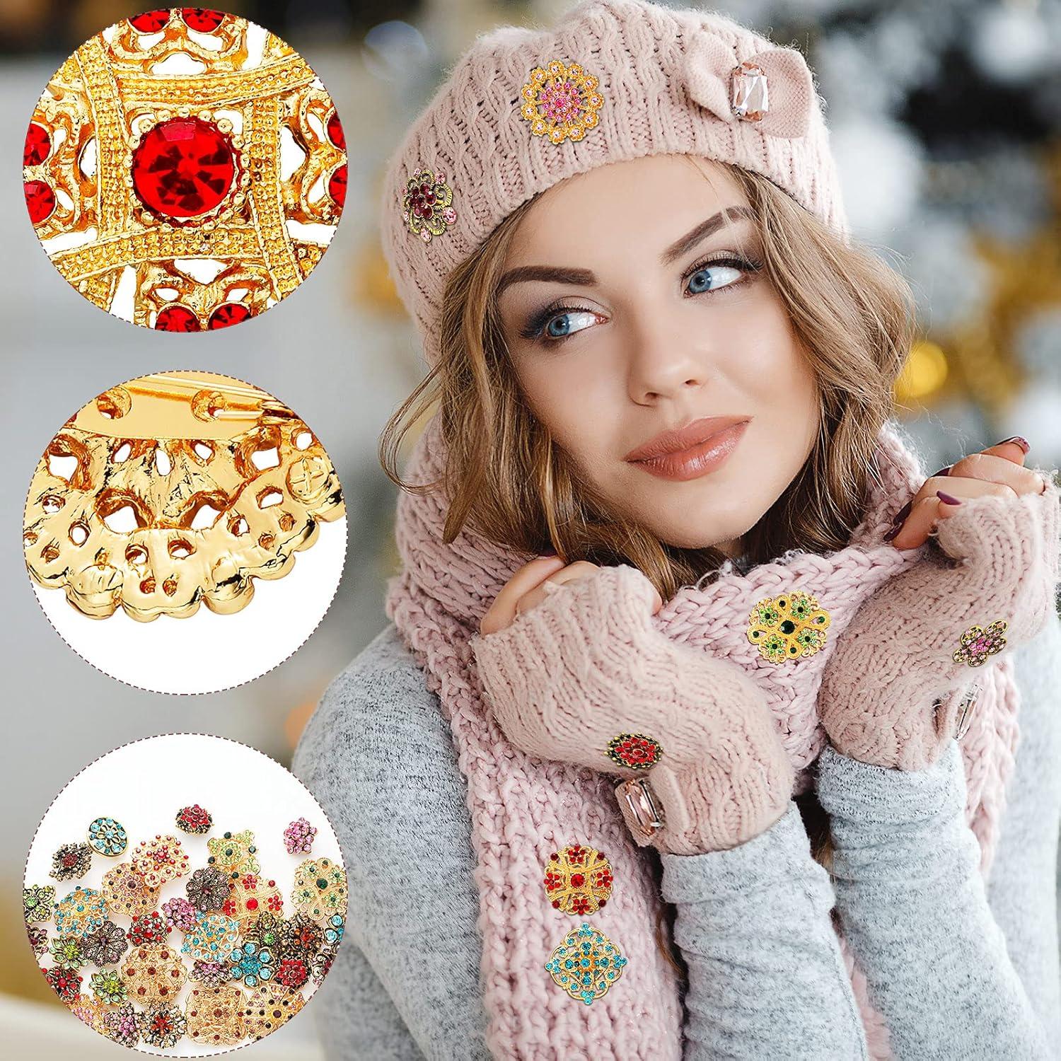 36 Broches de Flores Vintage con Rhinestone para Mujeres - Joyería Retro