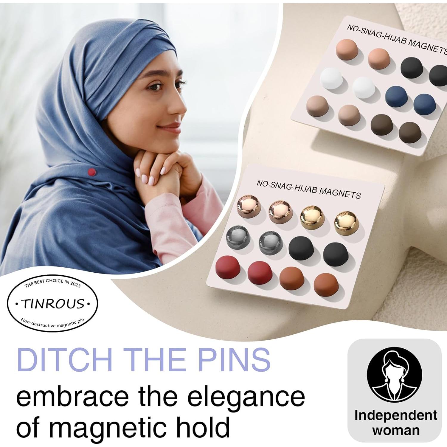 12 Pines Magnéticos Fuertes Tinrous para Hijab y Bufanda