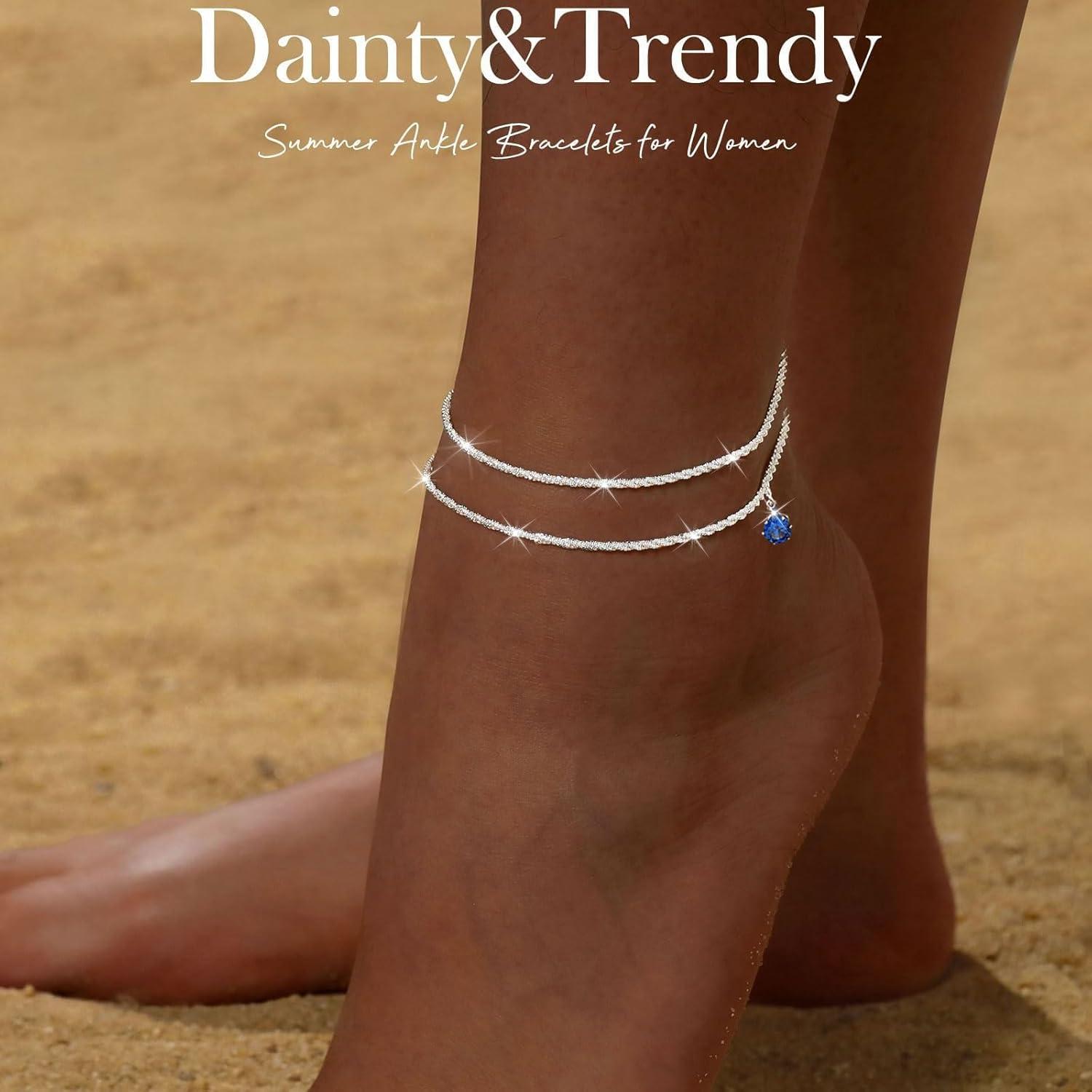 Pulsera de Tobillo Plateada para Mujeres - Plata Esterlina 925