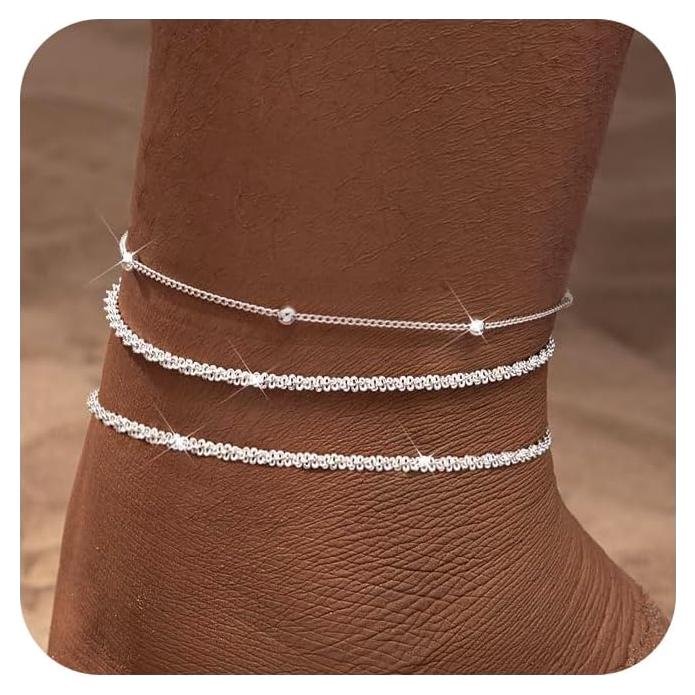 Pulsera de Tobillo de Plata Esterlina Hothrty Ajustable 21.1 cm