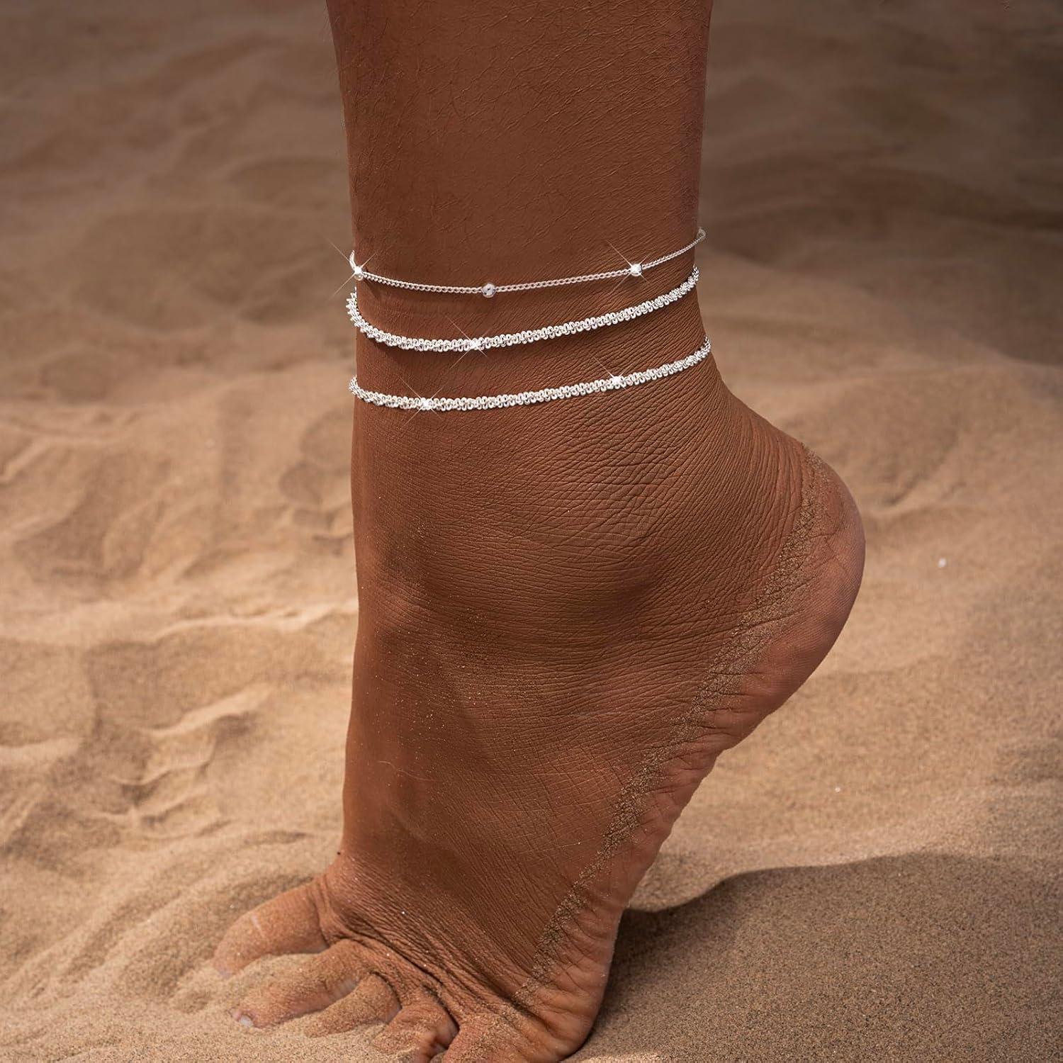 Pulsera de Tobillo de Plata Esterlina Hothrty Ajustable 21.1 cm