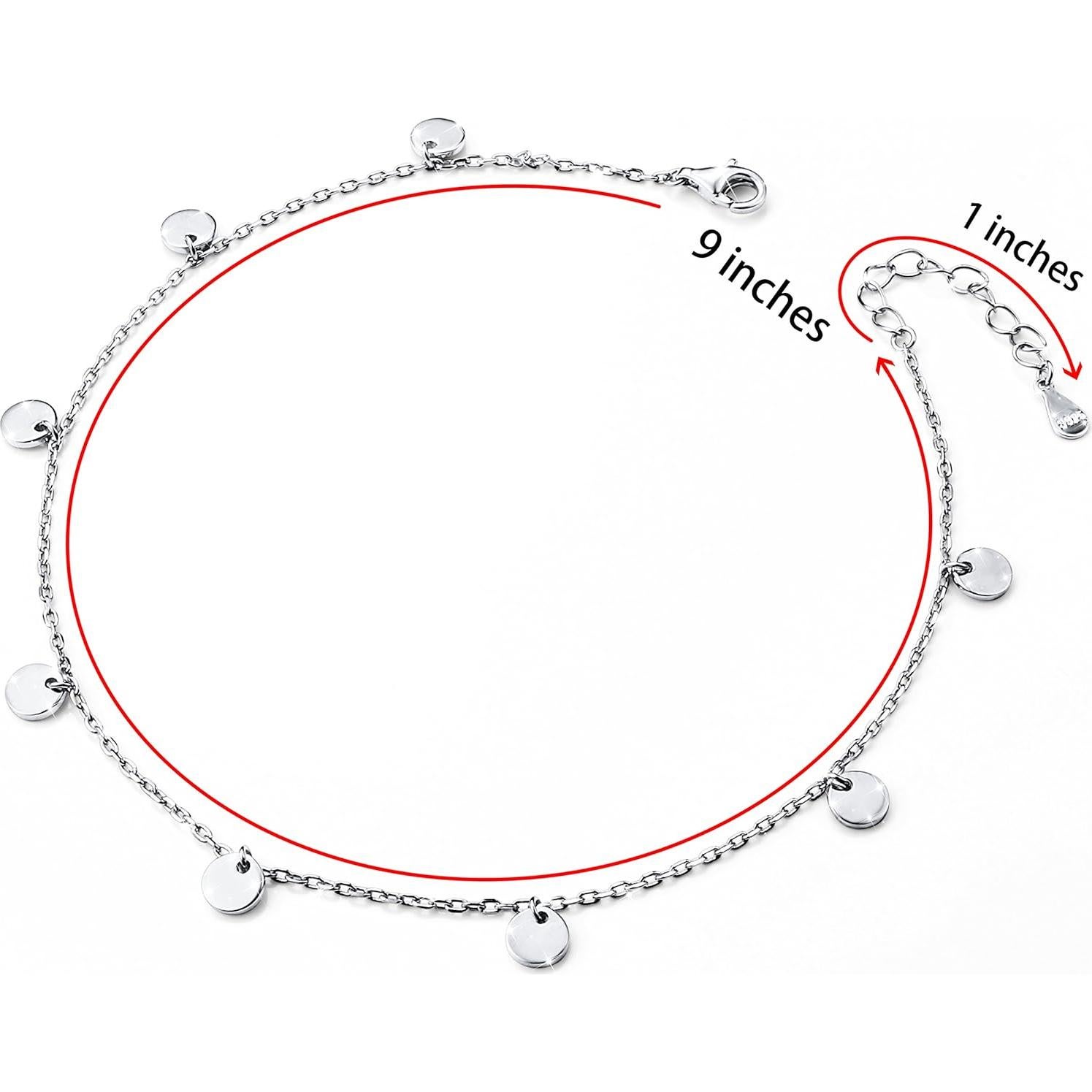 Tobillera de Plata Esterlina Ajustable para Mujeres 22.86 cm