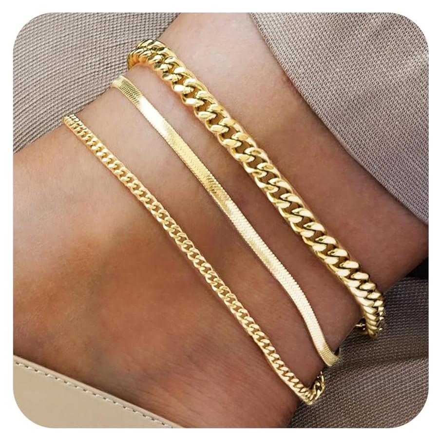 Tobilleras Ajustables de Oro 14K para Tobillos Grandes - HANCAO