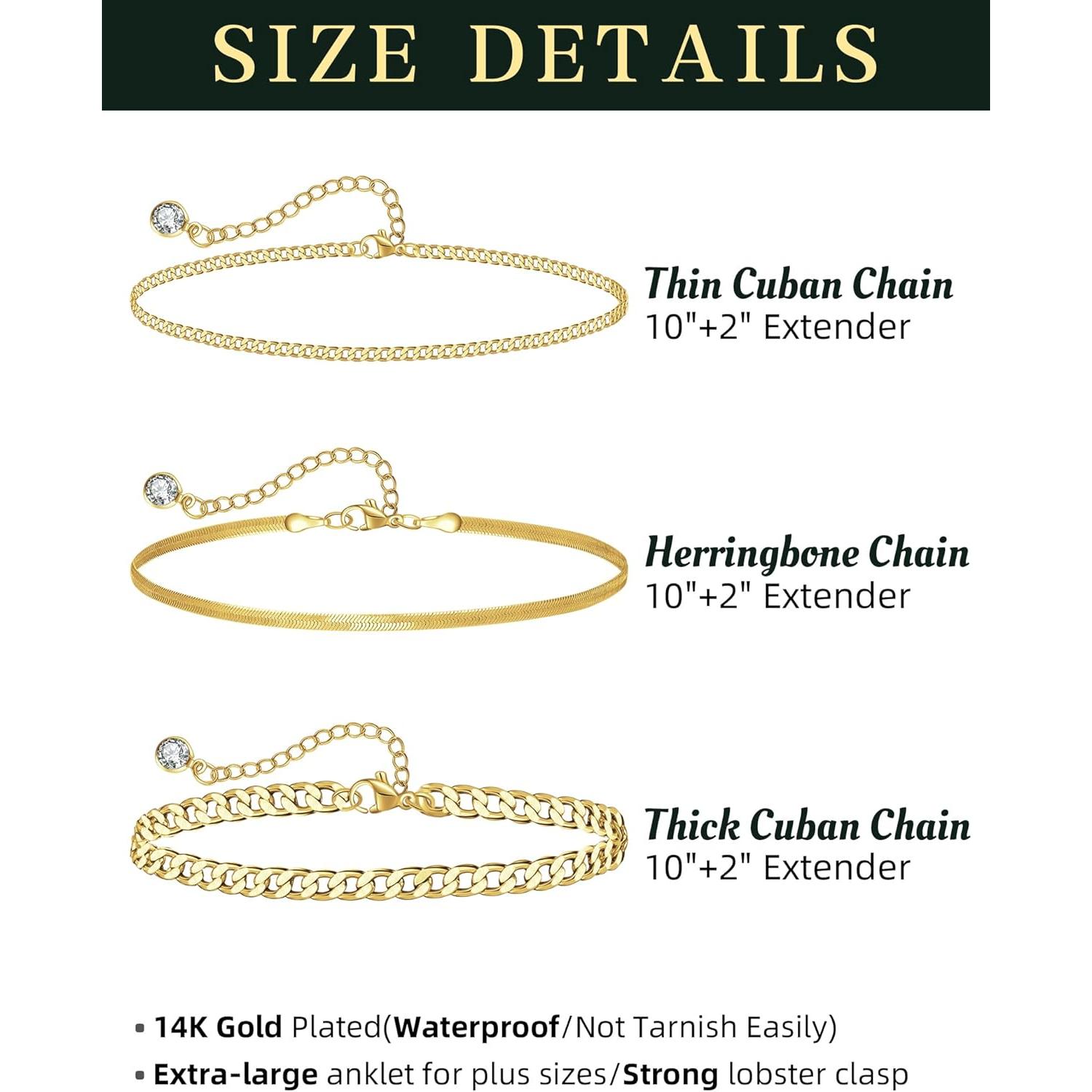 Tobilleras Ajustables de Oro 14K para Tobillos Grandes - HANCAO