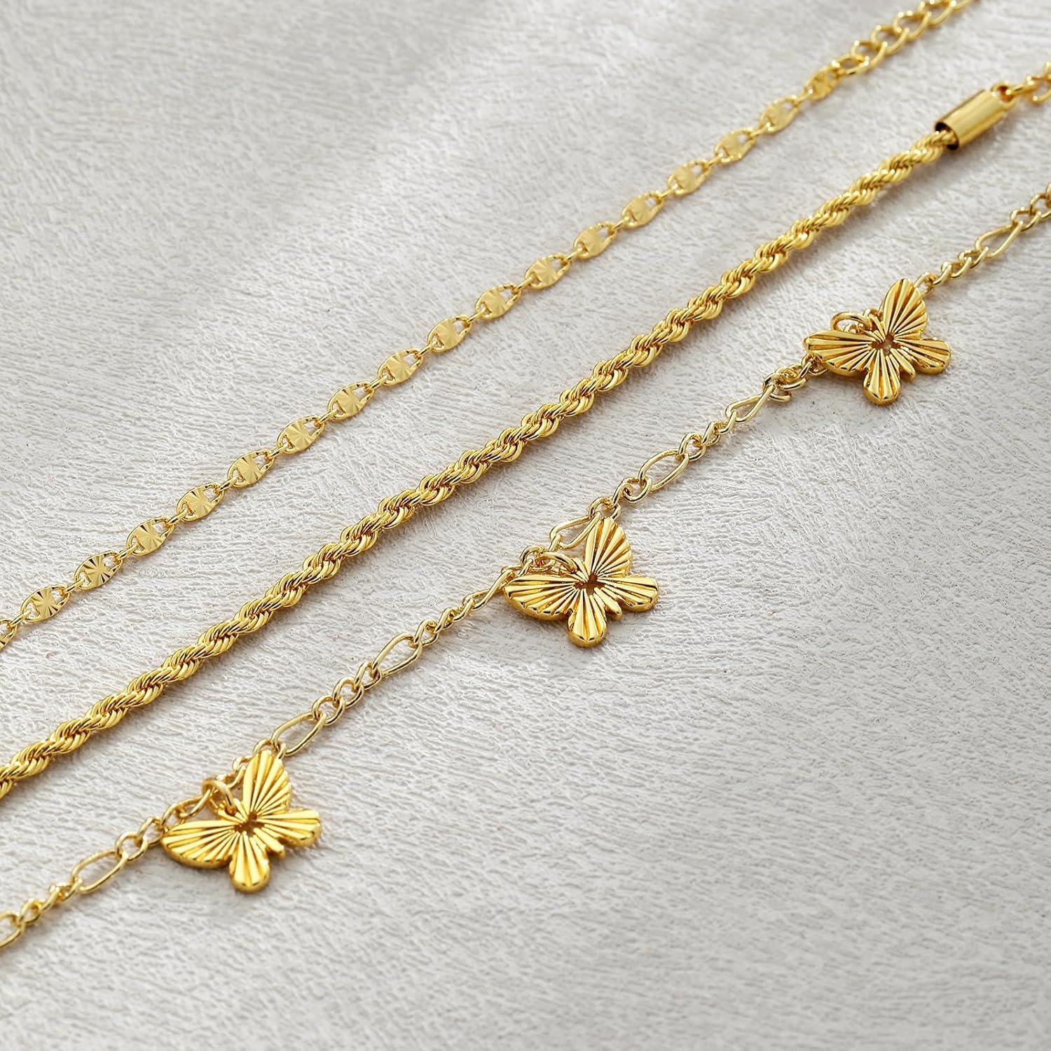 Conjunto de 3 Tobilleras de Oro 14K para Mujeres Ajustables