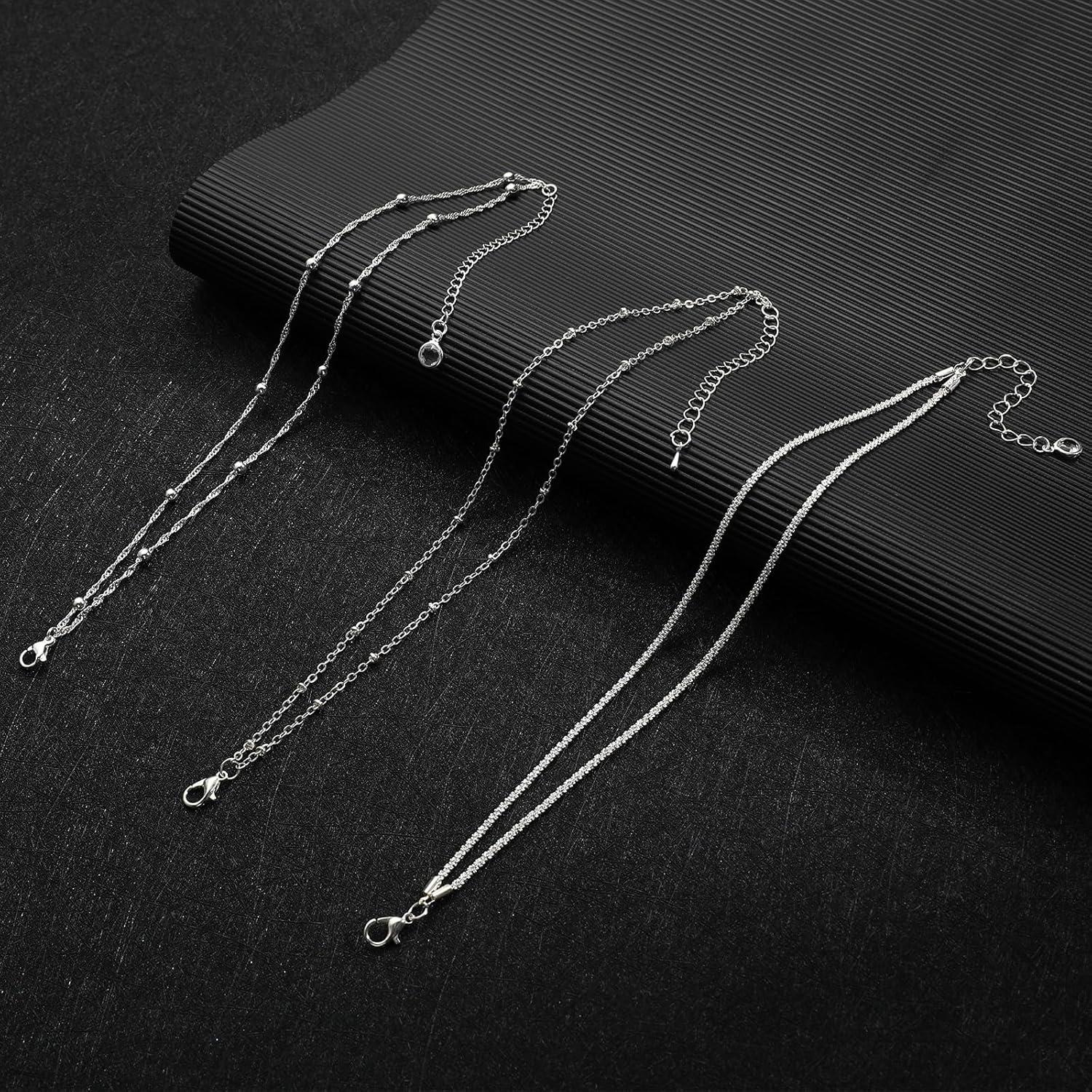 Juego de 3 Pulseras de Tobillo Plata Esterlina Ajustables