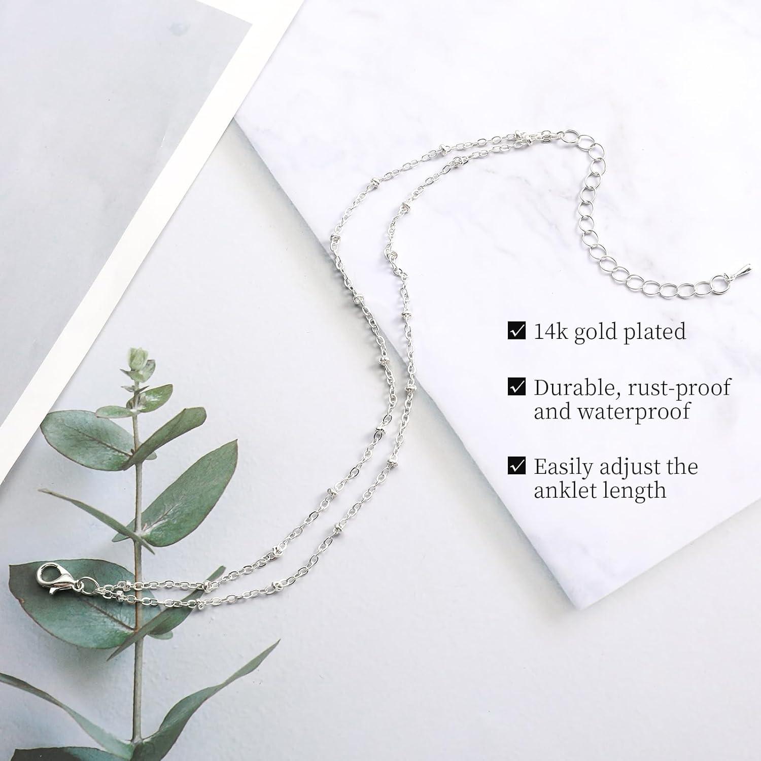 Juego de 3 Pulseras de Tobillo Plata Esterlina Ajustables