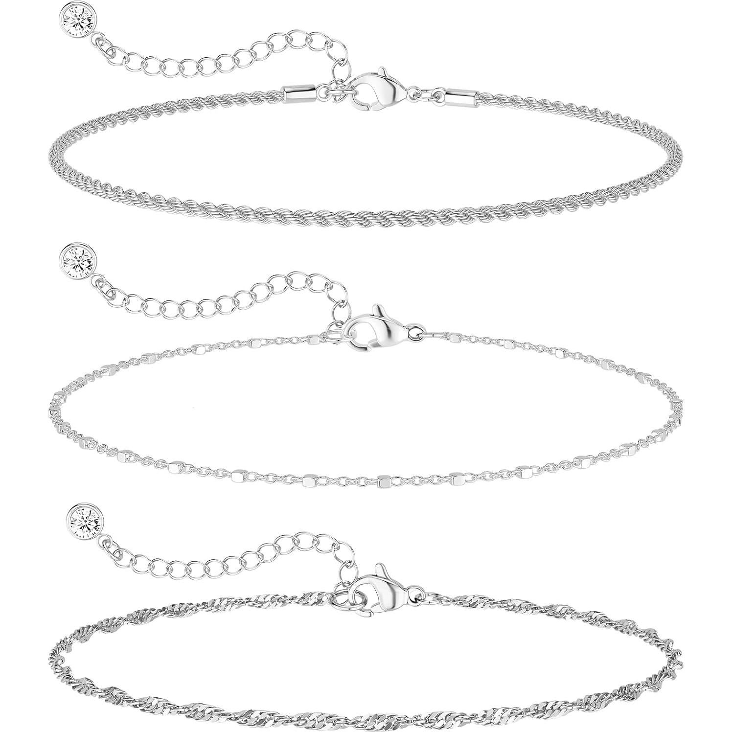 Conjunto de 3 Pulseras de Tobillo Risamil para Mujeres - Baño de Plata