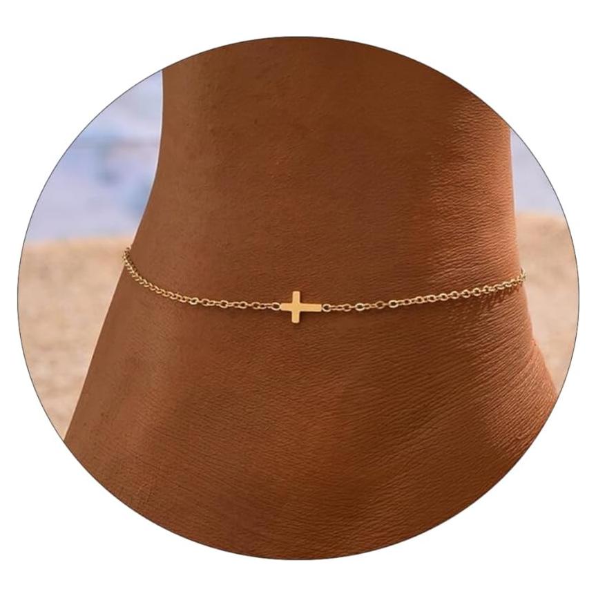 Tobillera dorada para mujeres 21 cm con cruz y extensión