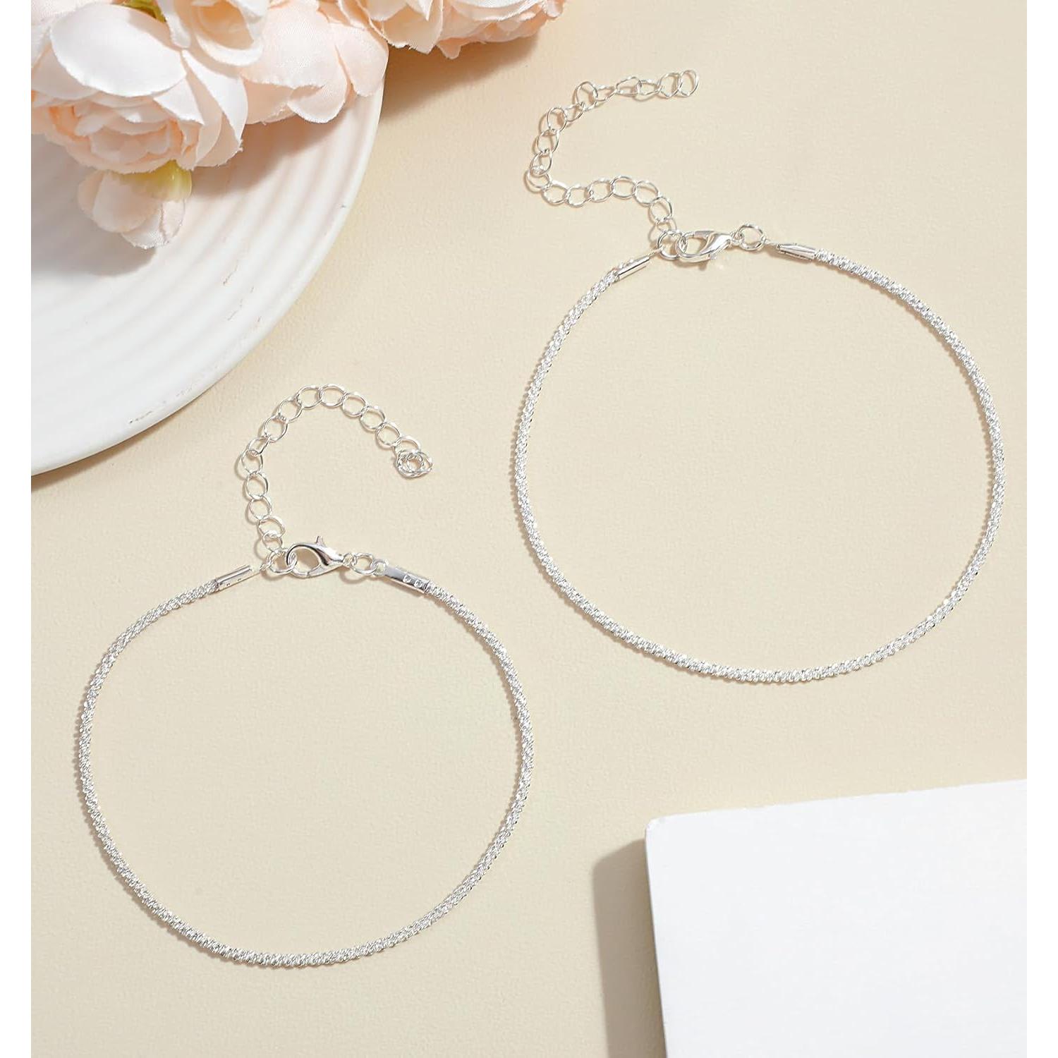 Tobilleras de Plata Esterlina Ajustables para Mujeres - Impermeables