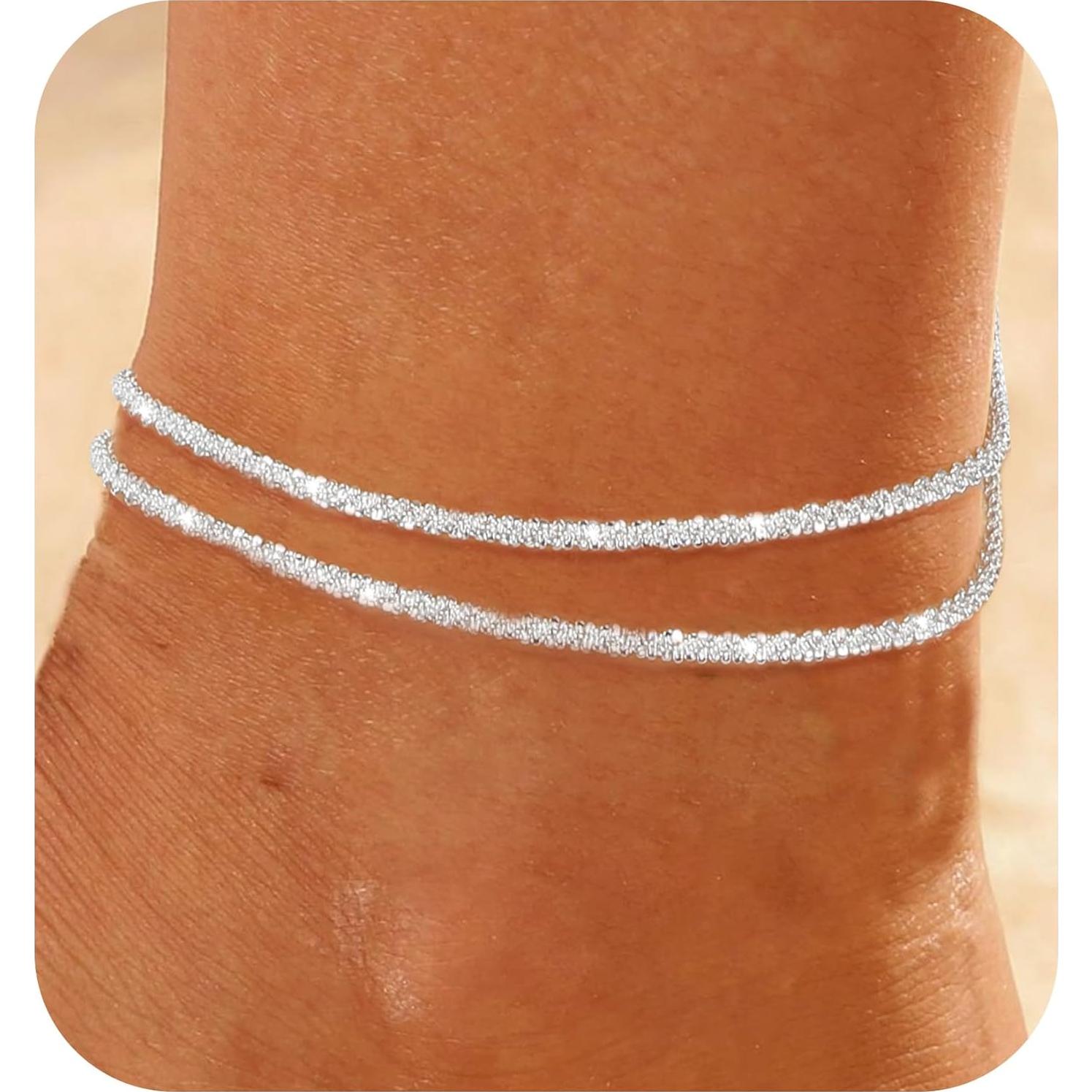 Tobilleras de Plata Esterlina Ajustables para Mujeres - Impermeables