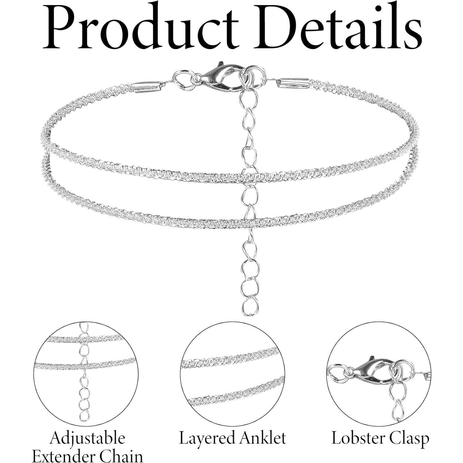 Tobilleras de Plata Esterlina Ajustables para Mujeres - Impermeables