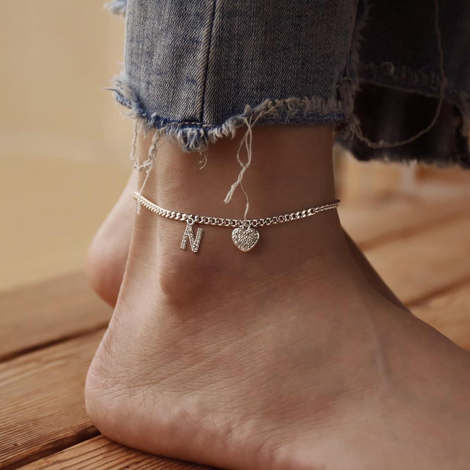 Tobilleras de Corazón con Inicial de Plata Personalizadas