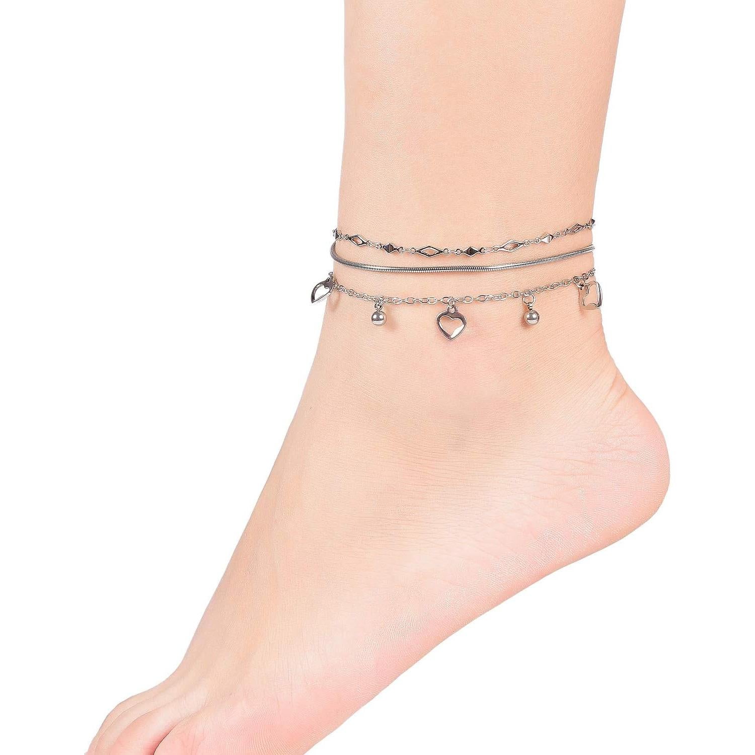 Juego de Pulseras de Tobillo Oro 14K Ajustable 20.8 cm Mujeres