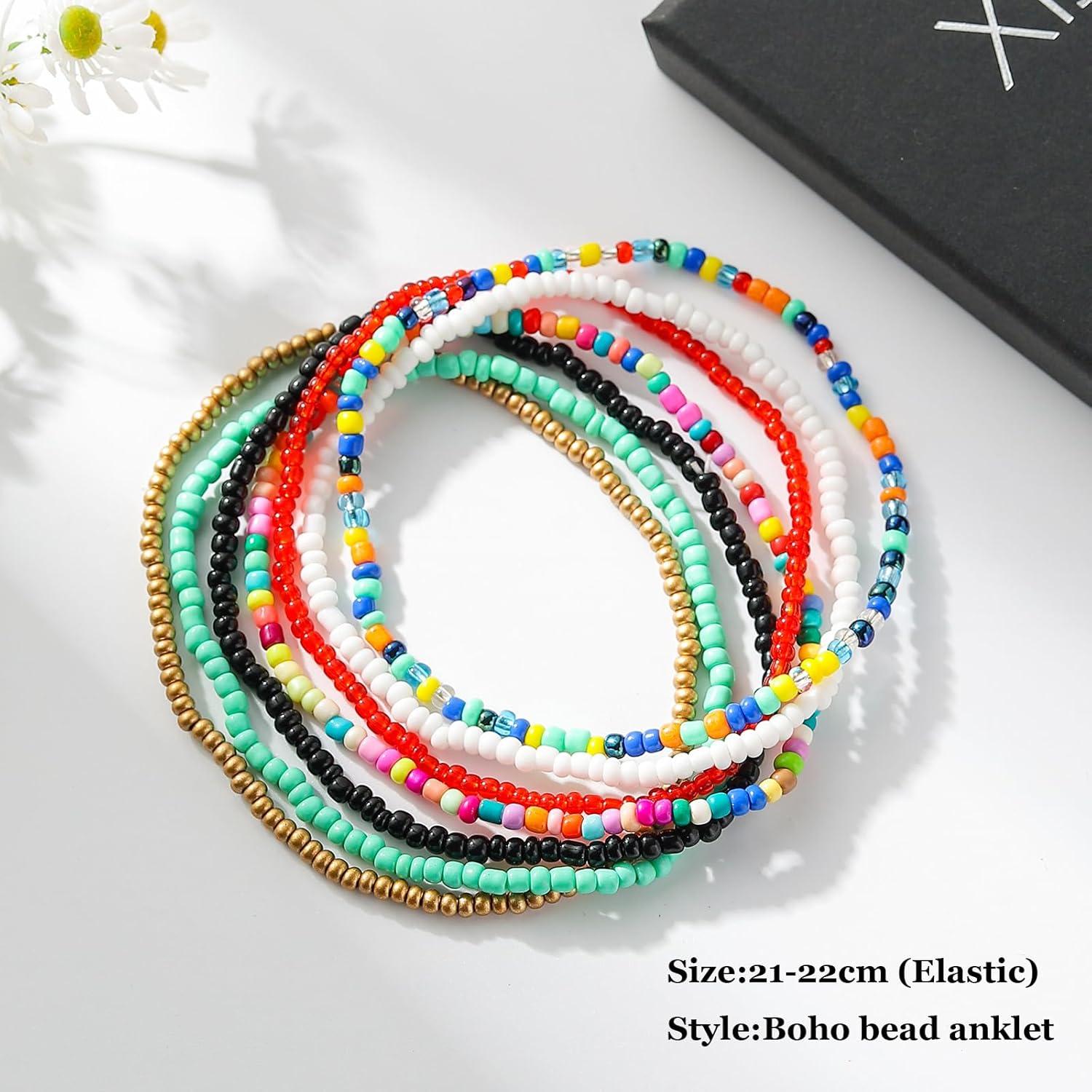 18 Pulseras de Tobillo Elásticas Coloridas Hechas a Mano