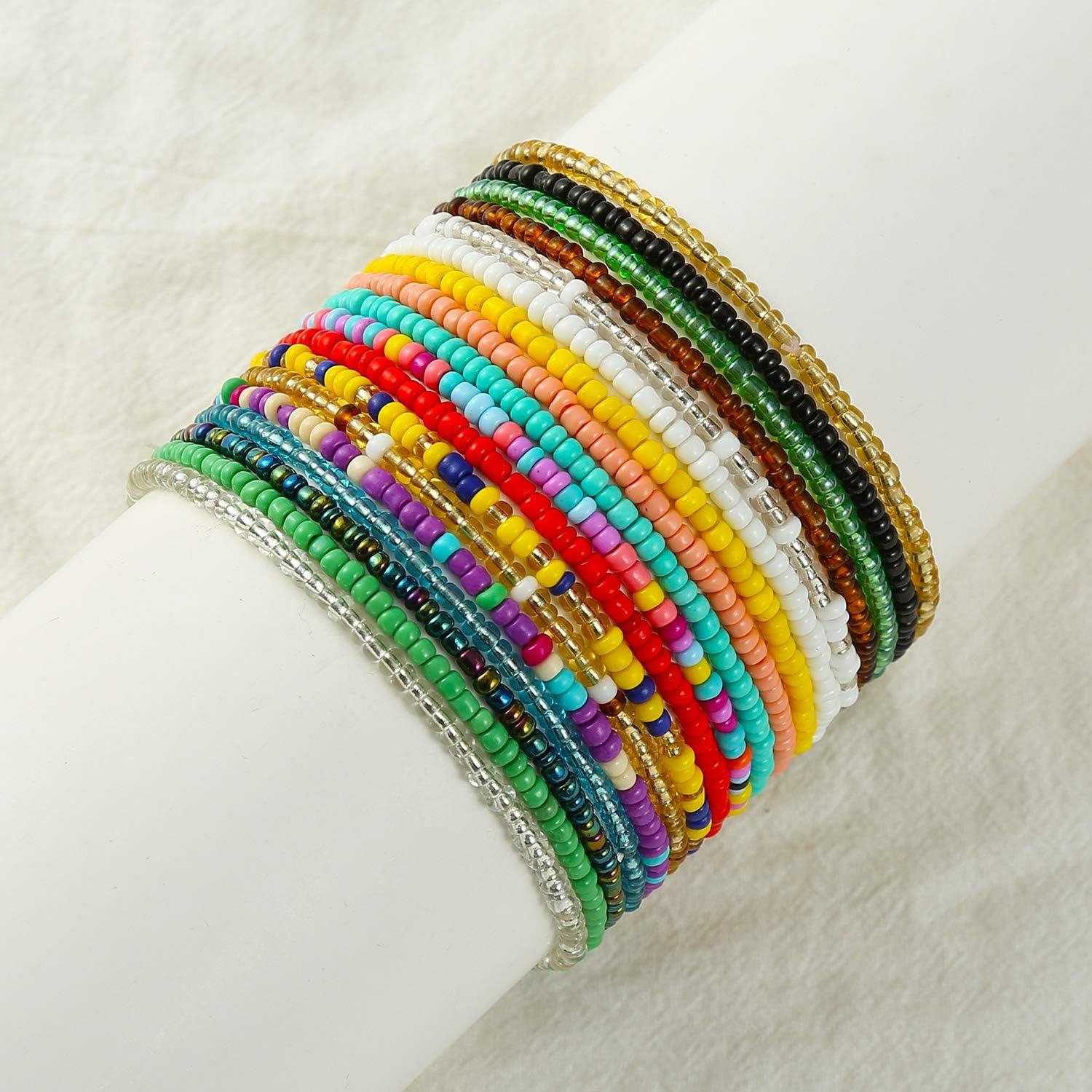 18 Pulseras de Tobillo Elásticas Coloridas Hechas a Mano
