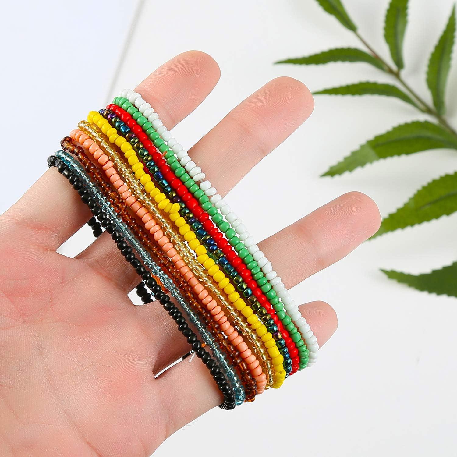 18 Pulseras de Tobillo Elásticas Coloridas Hechas a Mano