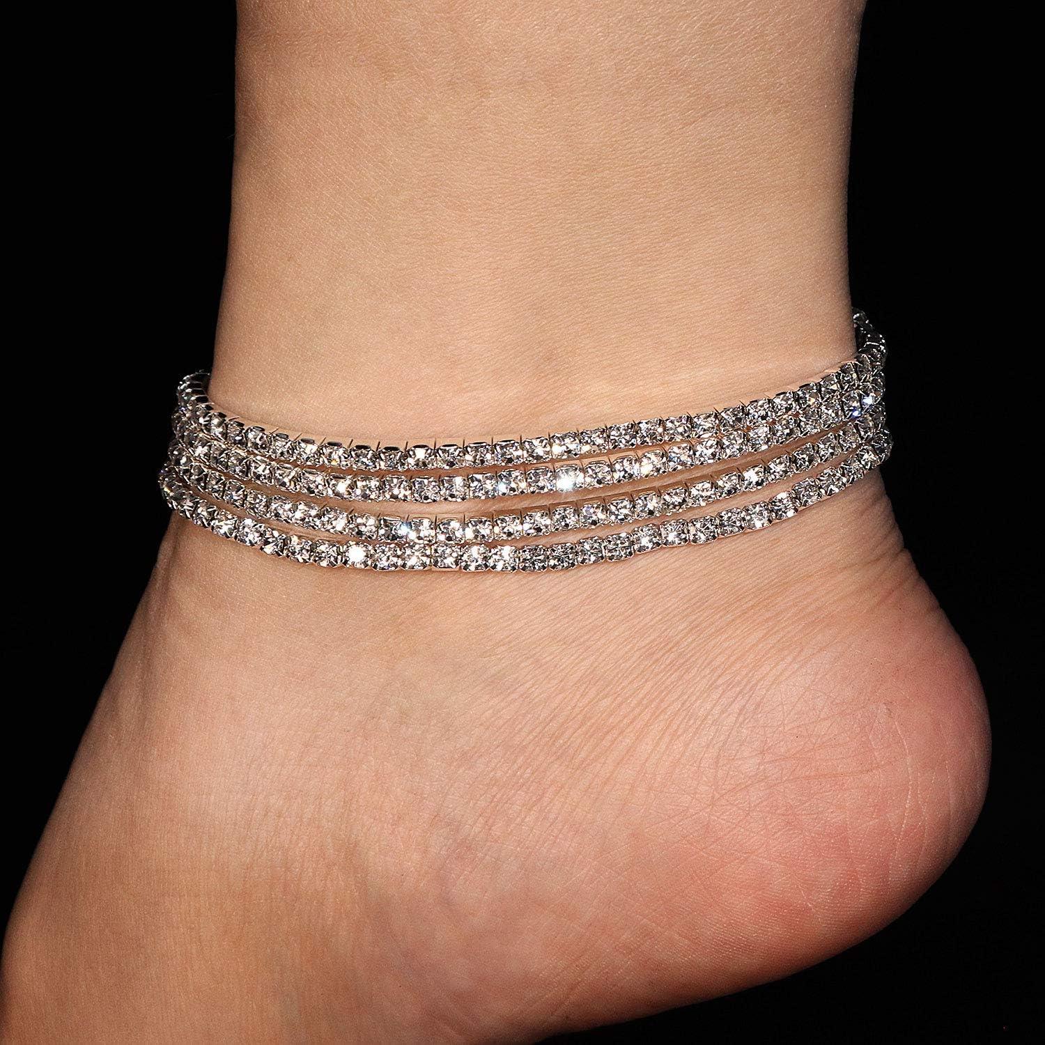 4 Tobilleras Elásticas de Cristal Wovanoo para Mujeres