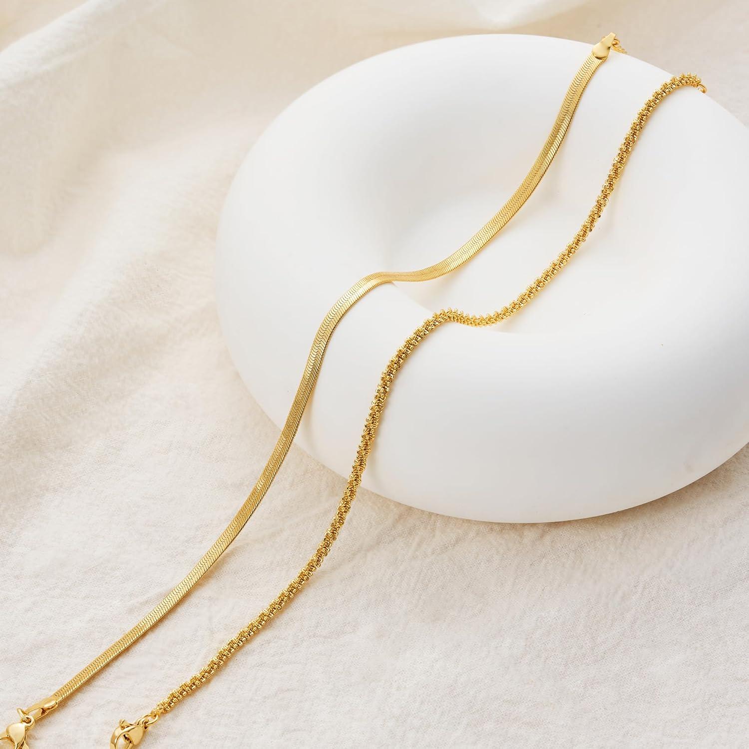 Tobilleras de Oro 14K para Mujeres - Conjunto 2PCS Impermeables