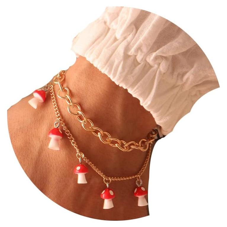 Pulsera Tobillera Doble Capa Rrdaily Hongo Roja 18cm