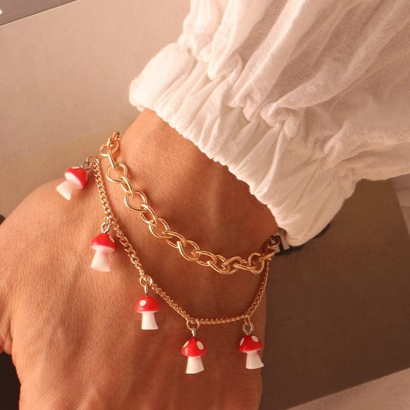 Pulsera Tobillera Doble Capa Rrdaily Hongo Roja 18cm