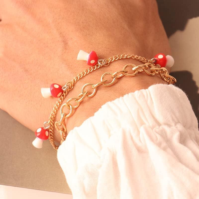 Pulsera Tobillera Doble Capa Rrdaily Hongo Roja 18cm